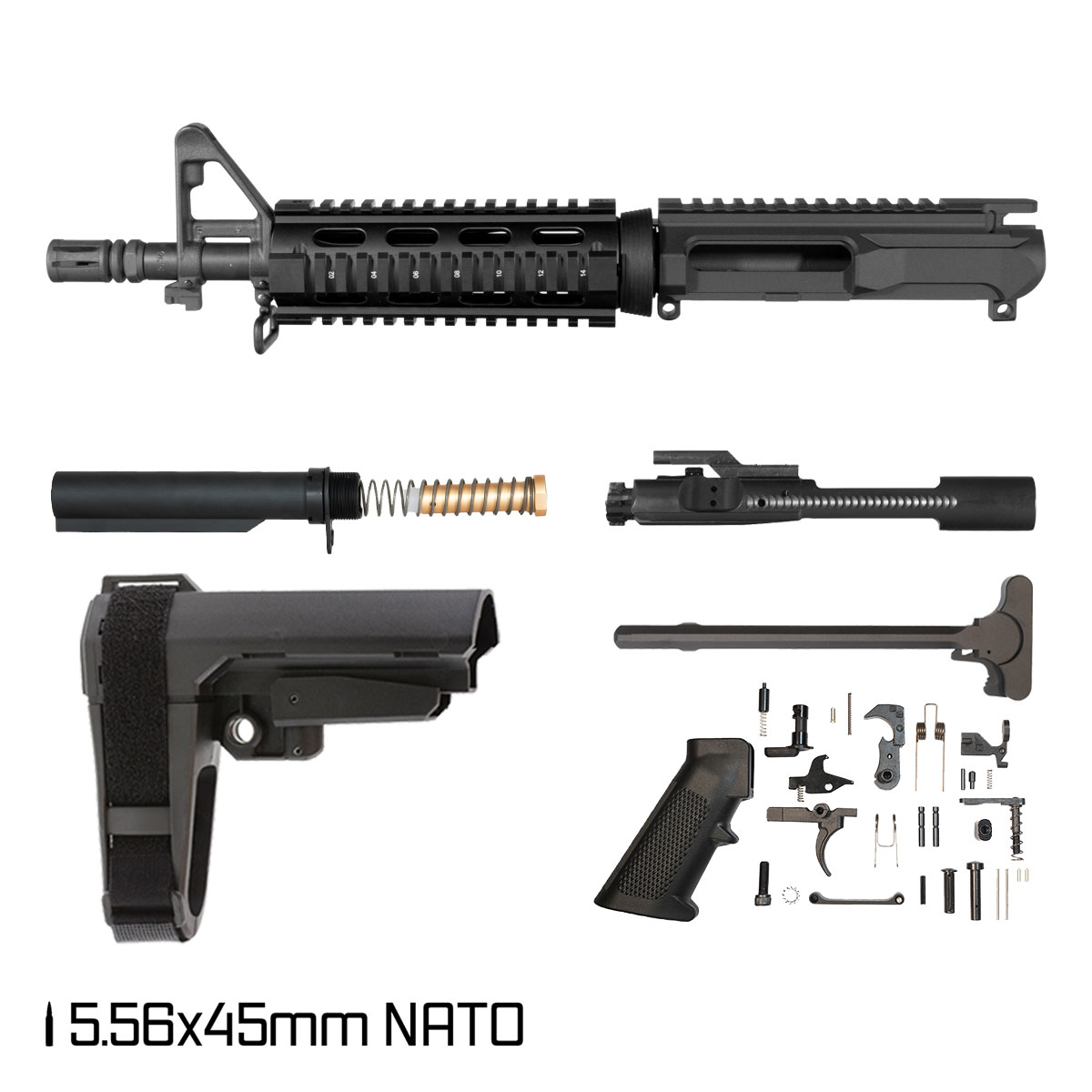 Davidson Defense Left Hook w/SBA3 Brace 10.5-inch 1:8 556 AR-15 Drop-In Quad-Rail Handguard Pistol Full Build Kit
