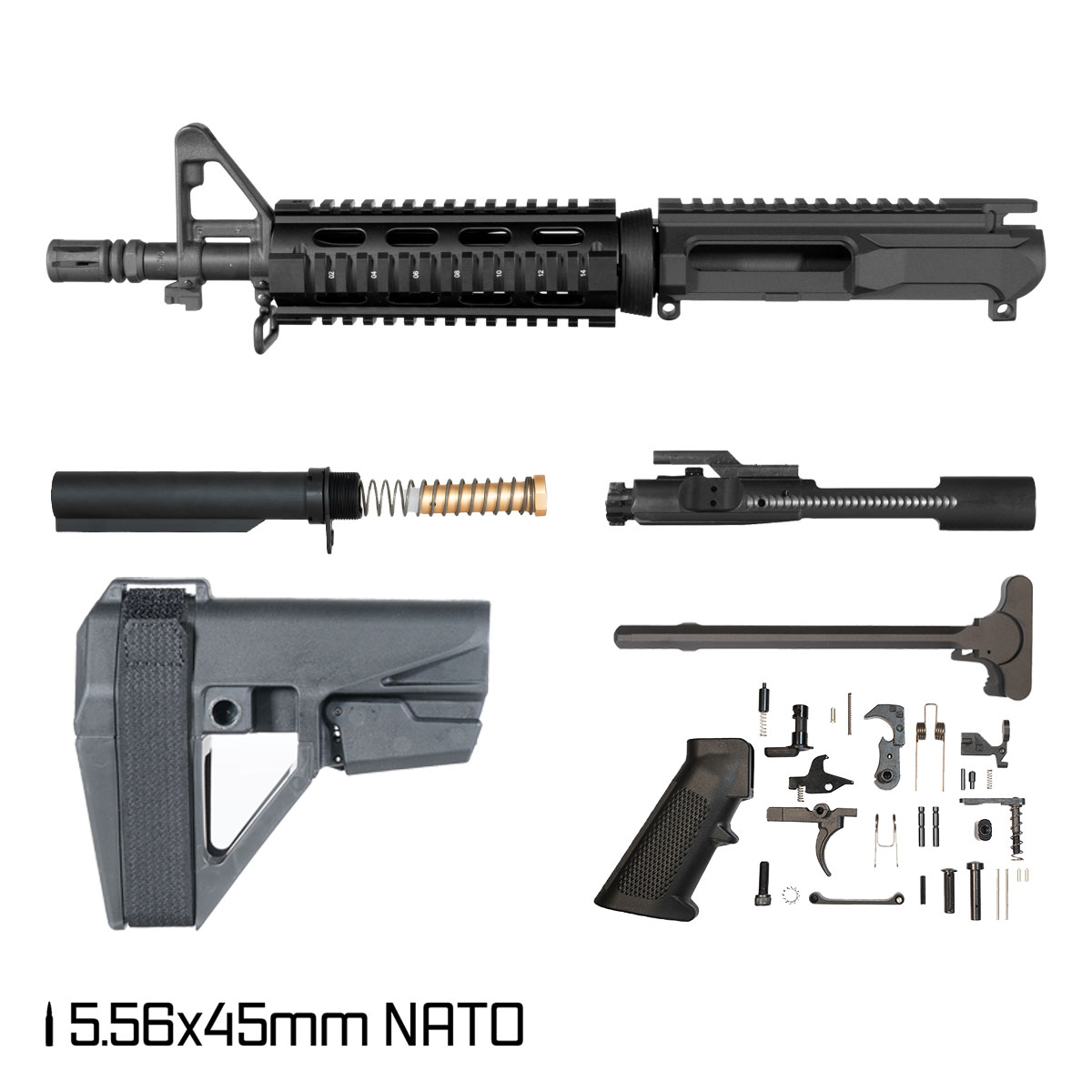 Davidson Defense Left Hook w/SBA5 Brace 10.5-inch 1:8 556 AR-15 Drop-In Quad-Rail Handguard Pistol Full Build Kit