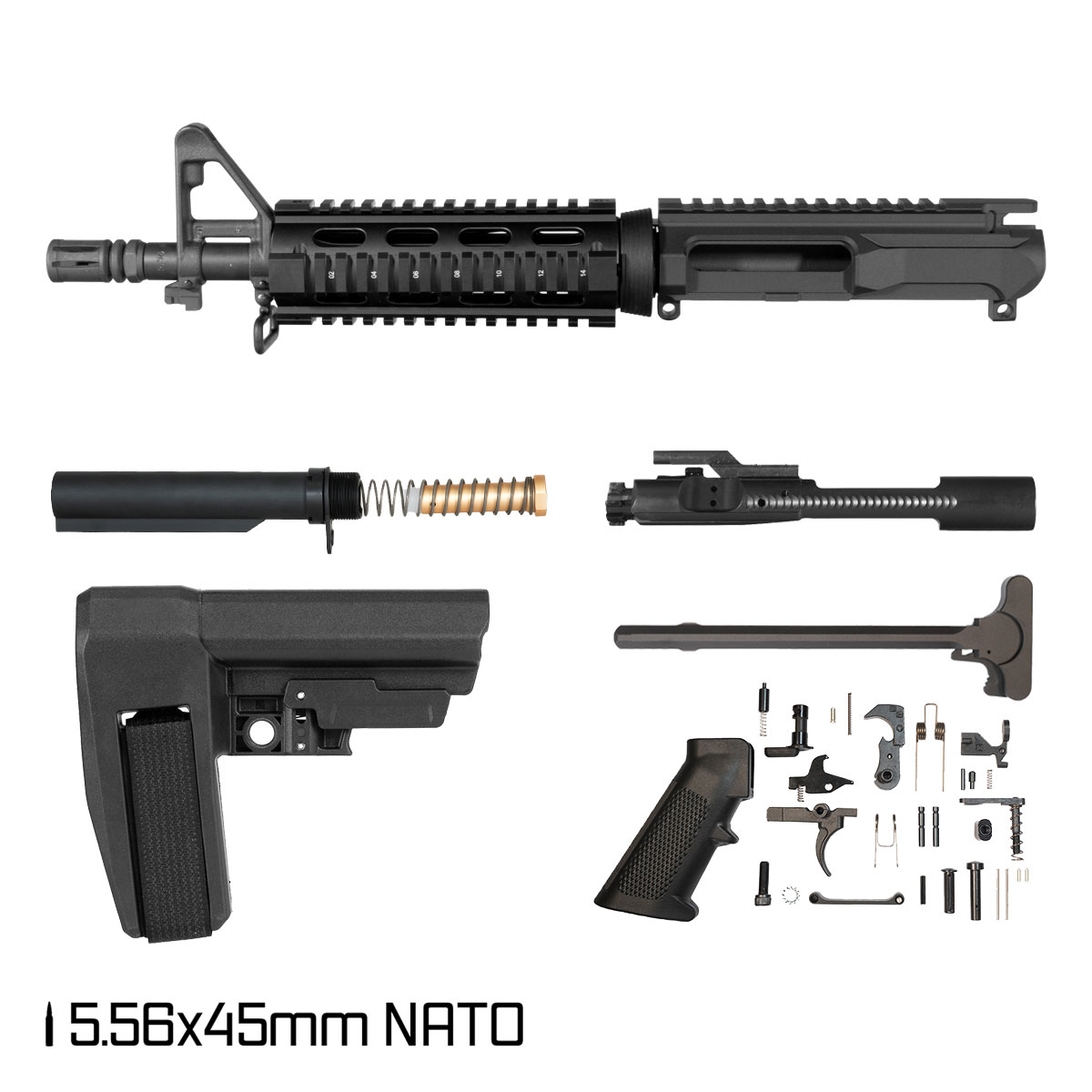 Davidson Defense Left Hook w/SBA6 Brace 10.5-inch 1:8 556 AR-15 Drop-In Quad-Rail Handguard Pistol Full Build Kit