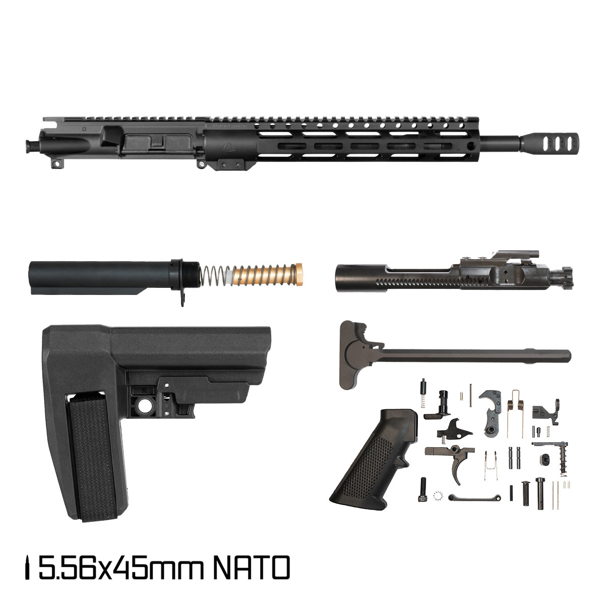 Davidson Defense Exercitus w/SBA6 Brace 14.5-inch Mid-Gas 1:7 5.56 NATO AR-15 M-Lok Pistol Full Build Kit