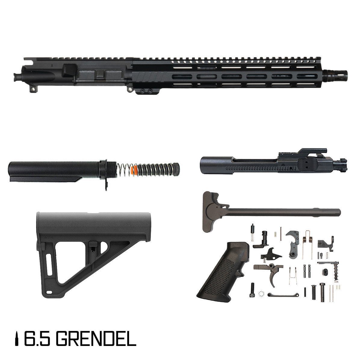 Davidson Defense Aegis w/Magpul BTR Brace 12.5-inch Carbine-Gas 1:8 6.5 Grendel AR-15 Freefloat M-Lok Handguard Pistol Full Build Kit, Plan B A7 Flash Hider