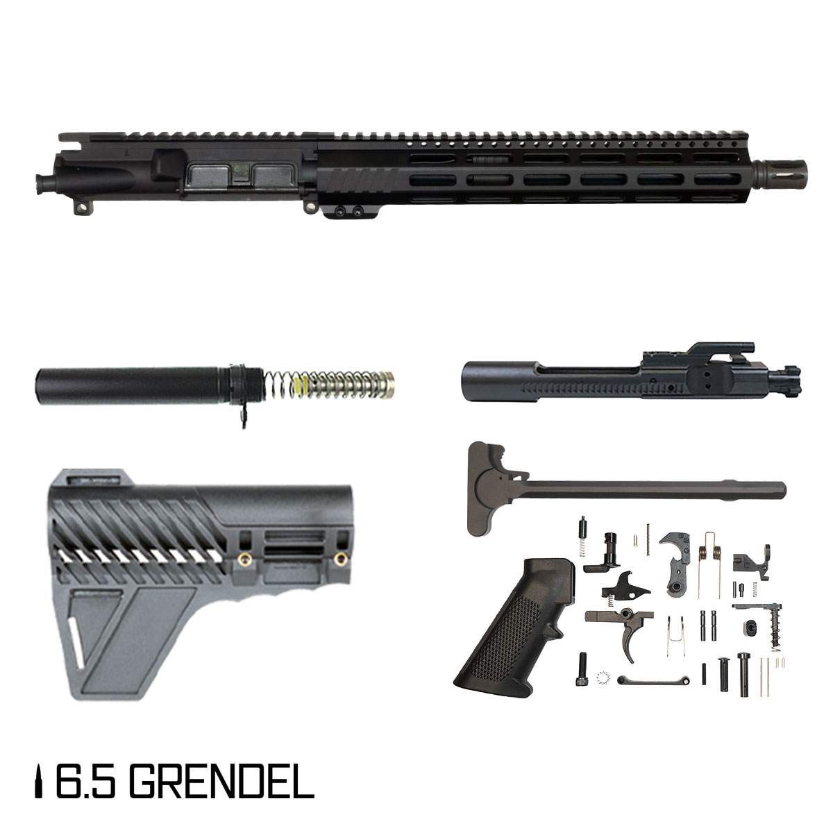 Davidson Defense Aegis w/Gauntlet Arms Brace 12.5-inch Carbine-Gas 1:8 6.5 Grendel AR-15 Freefloat M-Lok Handguard Pistol Full Build Kit
