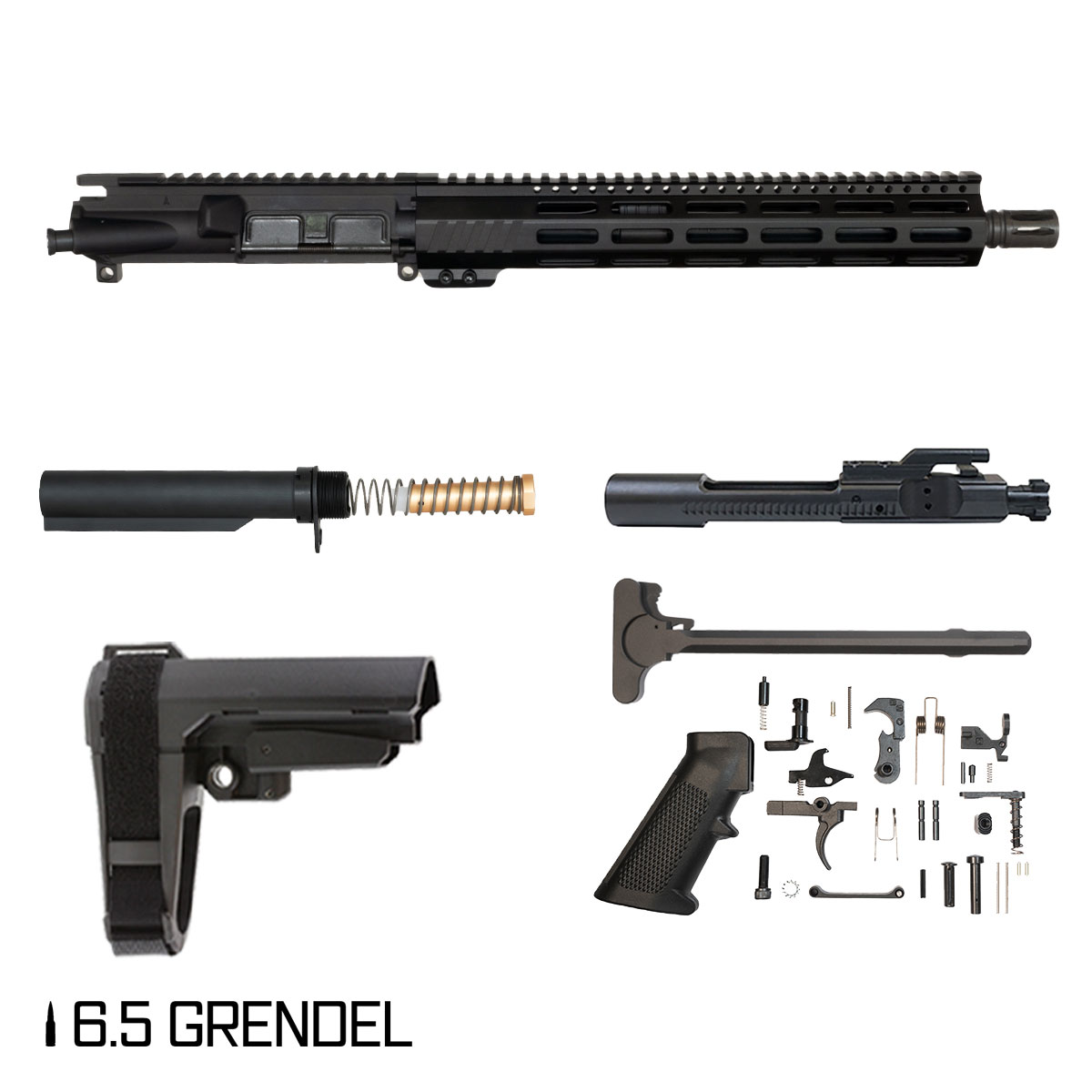 Davidson Defense Aegis w/SBA3 Brace 12.5-inch Carbine-Gas 1:8 6.5 Grendel AR-15 Freefloat M-Lok Handguard Pistol Full Build Kit