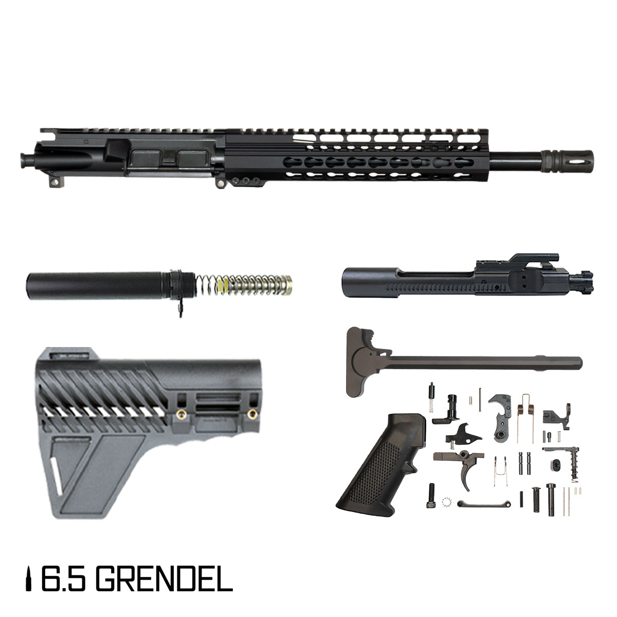 Davidson Defense Ruckus w/Gauntlet Arms Brace 12.5-inch Carbine-Gas 1:8 6.5 Grendel AR-15 Freefloat Keymod Handguard Pistol Full Build Kit