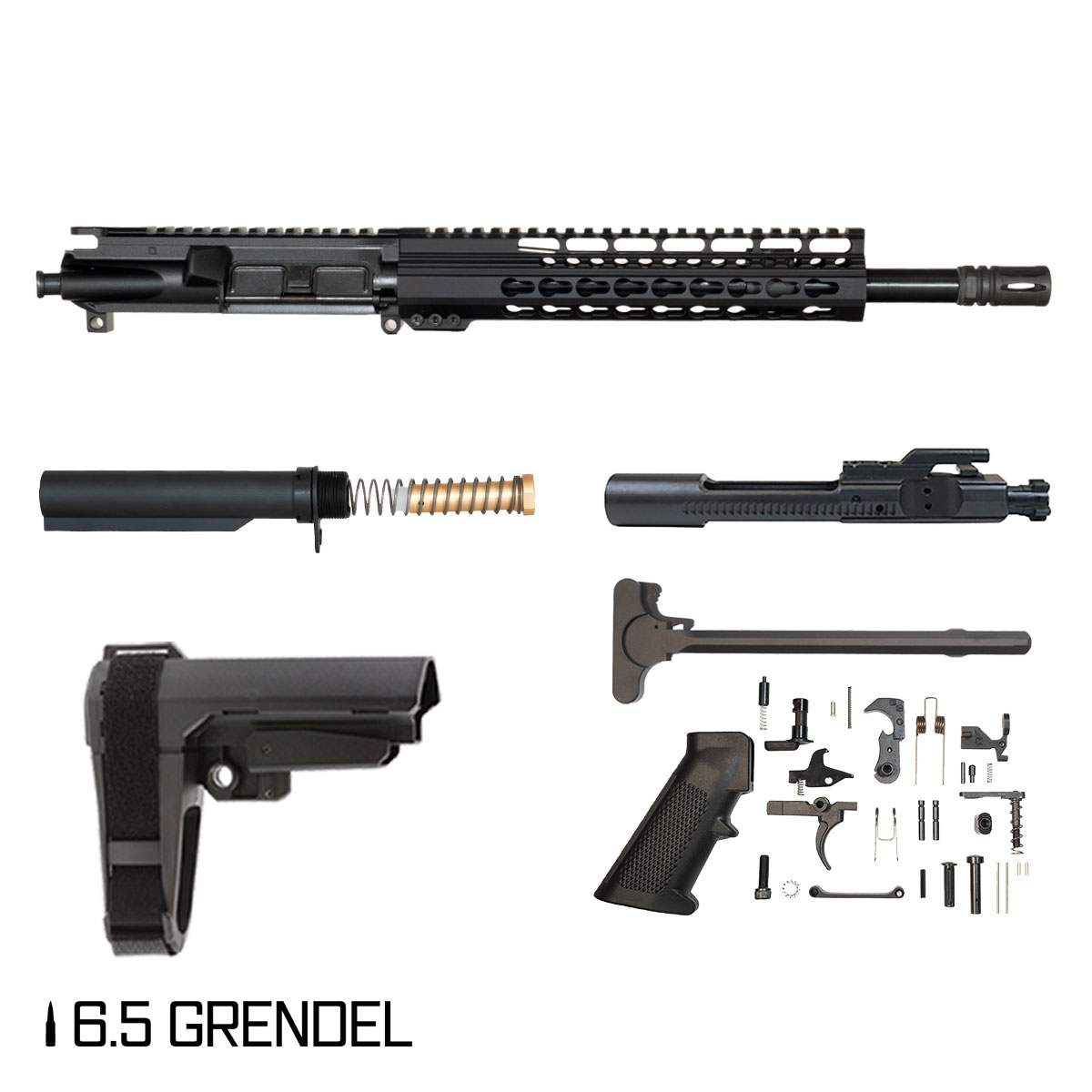 Davidson Defense Ruckus w/SBA3 Brace 12.5-inch Carbine-Gas 1:8 6.5 Grendel AR-15 Freefloat Keymod Handguard Pistol Full Build Kit