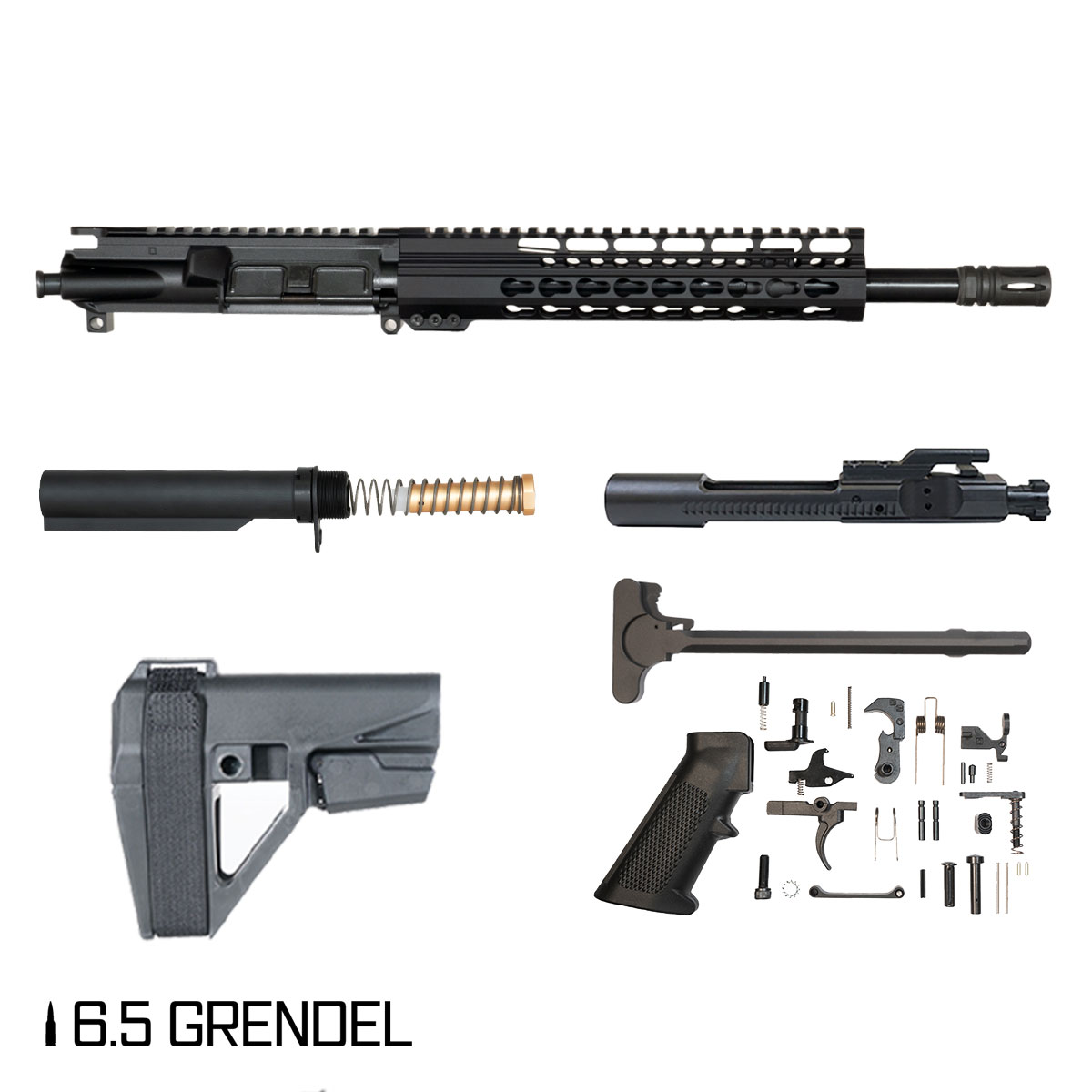 Davidson Defense Ruckus w/SBA5 Brace 12.5-inch Carbine-Gas 1:8 6.5 Grendel AR-15 Freefloat Keymod Handguard Pistol Full Build Kit