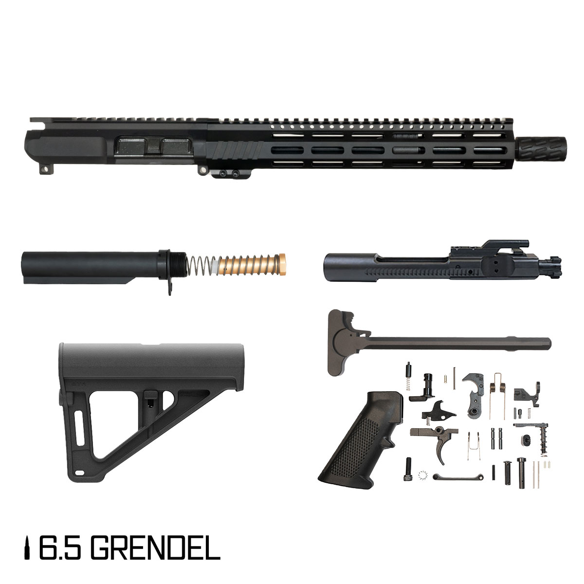 Davidson Defense Roughneck w/Magpul BTR Brace 12.5-inch Carbine-Gas 1:8 6.5 Grendel AR-15 Freefloat M-Lok Handguard Pistol Full Build Kit