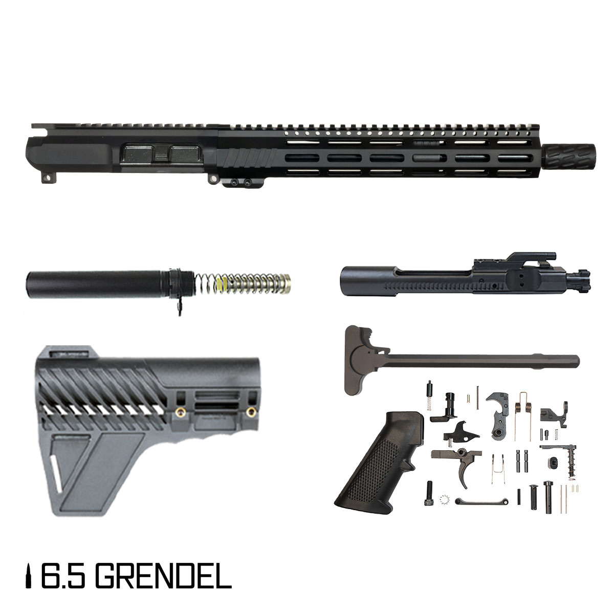 Davidson Defense Roughneck w/Gauntlet Arms Brace 12.5-inch Carbine-Gas 1:8 6.5 Grendel AR-15 Freefloat M-Lok Handguard Pistol Full Build Kit