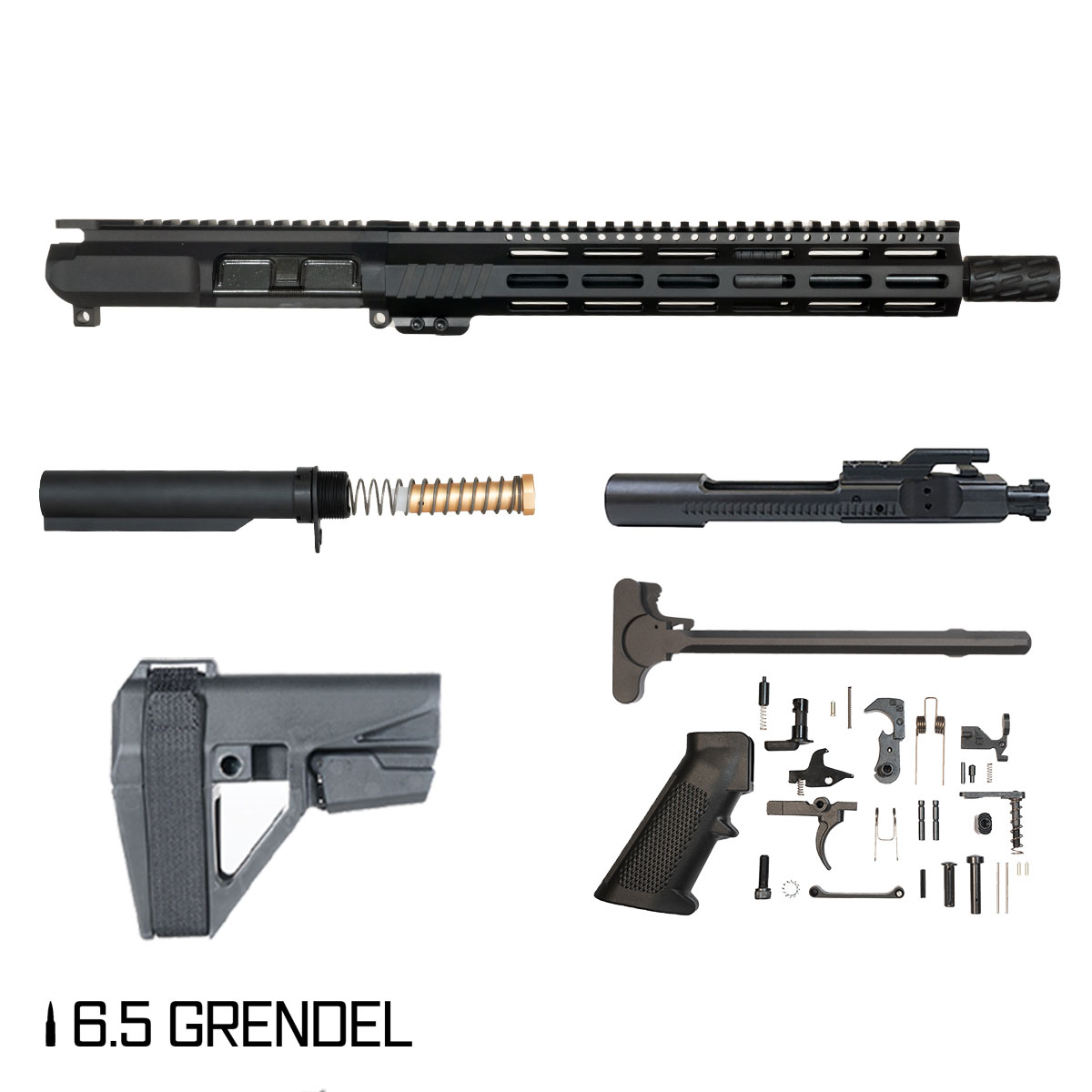 Davidson Defense Roughneck w/SBA5 Brace 12.5-inch Carbine-Gas 1:8 6.5 Grendel AR-15 Freefloat M-Lok Handguard Pistol Full Build Kit