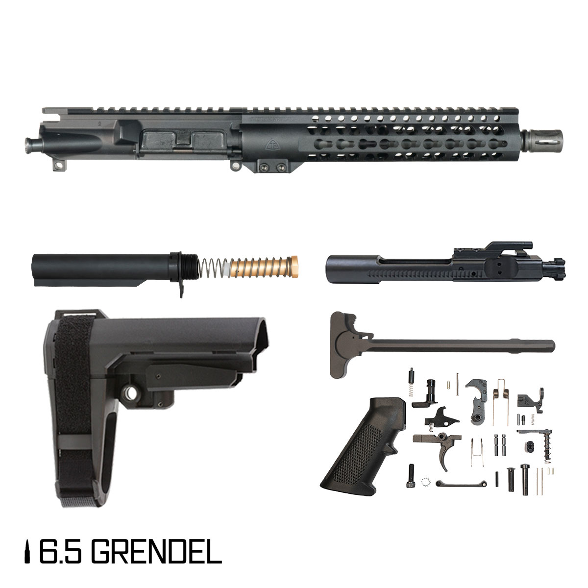 Davidson Defense Warden Patrol w/SBA3 Brace 10.5-inch Pistol-Gas 1:8 6.5 Grendel AR-15 Freefloat Keymod Handguard Pistol Full Build Kit
