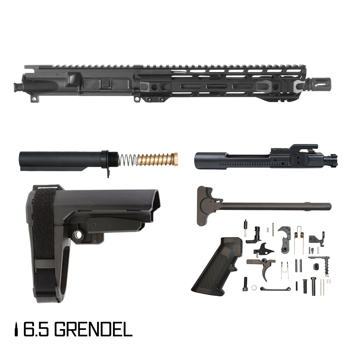 Davidson Defense Atriox w/SBA3 Brace 10.5-inch Pistol-Gas 1:8 6.5 Grendel AR-15 Freefloat M-Lok Handguard Pistol Full Build Kit