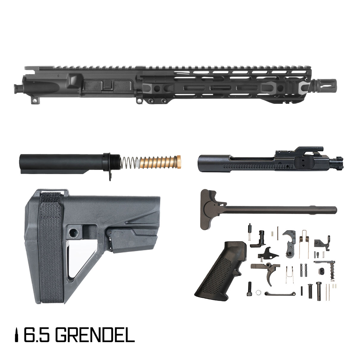 Davidson Defense Atriox w/SBA5 Brace 10.5-inch Pistol-Gas 1:8 6.5 Grendel AR-15 Freefloat M-Lok Handguard Pistol Full Build Kit