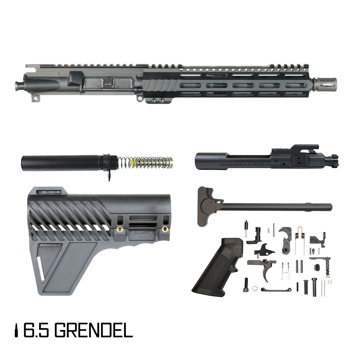 Davidson Defense Aegis Lightweight w/Gauntlet Arms Brace 10.5-inch Pistol-Gas 1:8 6.5 Grendel AR-15 Freefloat M-Lok Handguard Pistol Full Build Kit