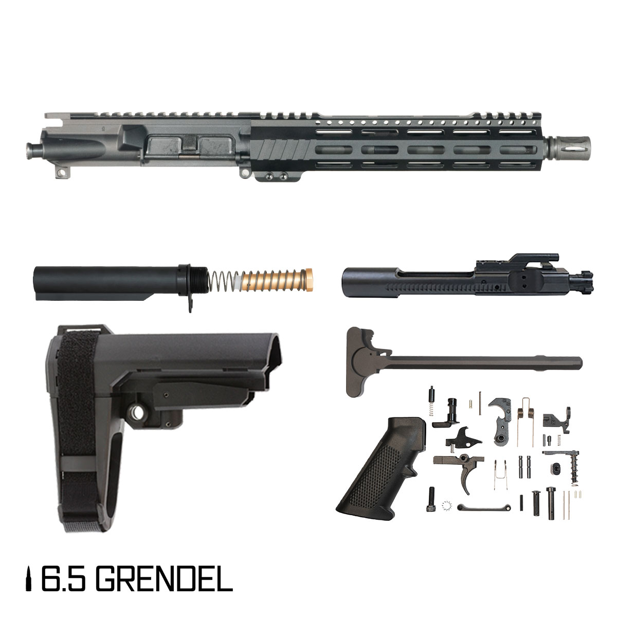 Davidson Defense Aegis Lightweight w/SBA3 Brace 10.5-inch Pistol-Gas 1:8 6.5 Grendel AR-15 Freefloat M-Lok Handguard Pistol Full Build Kit