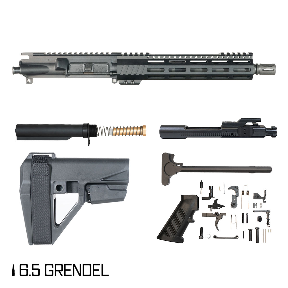 Davidson Defense Aegis Lightweight w/SBA5 Brace 10.5-inch Pistol-Gas 1:8 6.5 Grendel AR-15 Freefloat M-Lok Handguard Pistol Full Build Kit