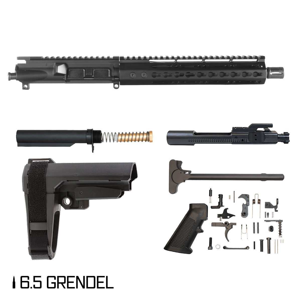 Davidson Defense Warden Duty w/SBA3 Brace 10.5-inch Pistol-Gas 1:8 6.5 Grendel AR-15 Freefloat Keymod Handguard Pistol Full Build Kit