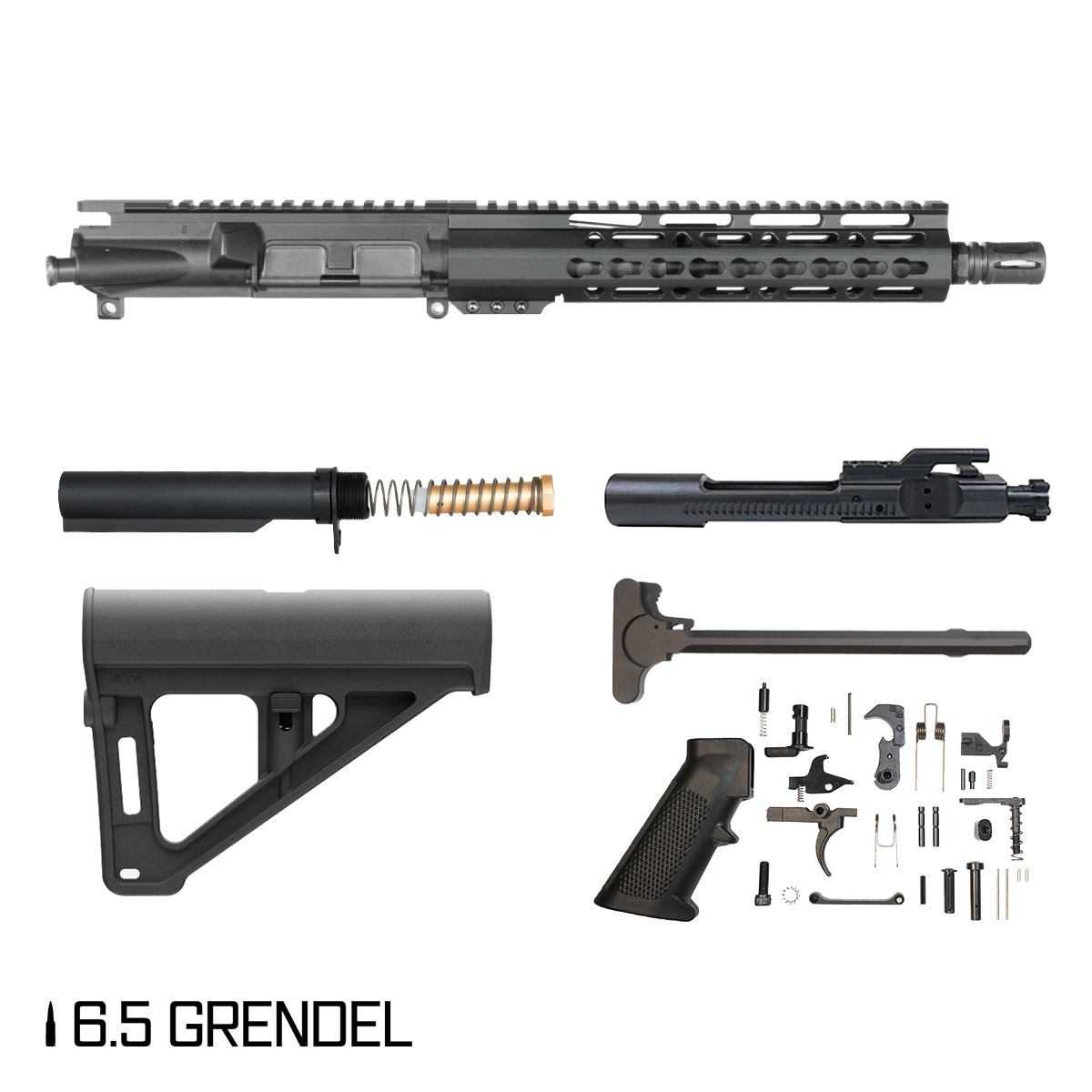 Davidson Defense Mutton Chops V2 w/Magpul BTR Brace 10.5-inch Pistol-Gas 1:8 6.5 Grendel AR-15 Freefloat Keymod Handguard Pistol Full Build Kit