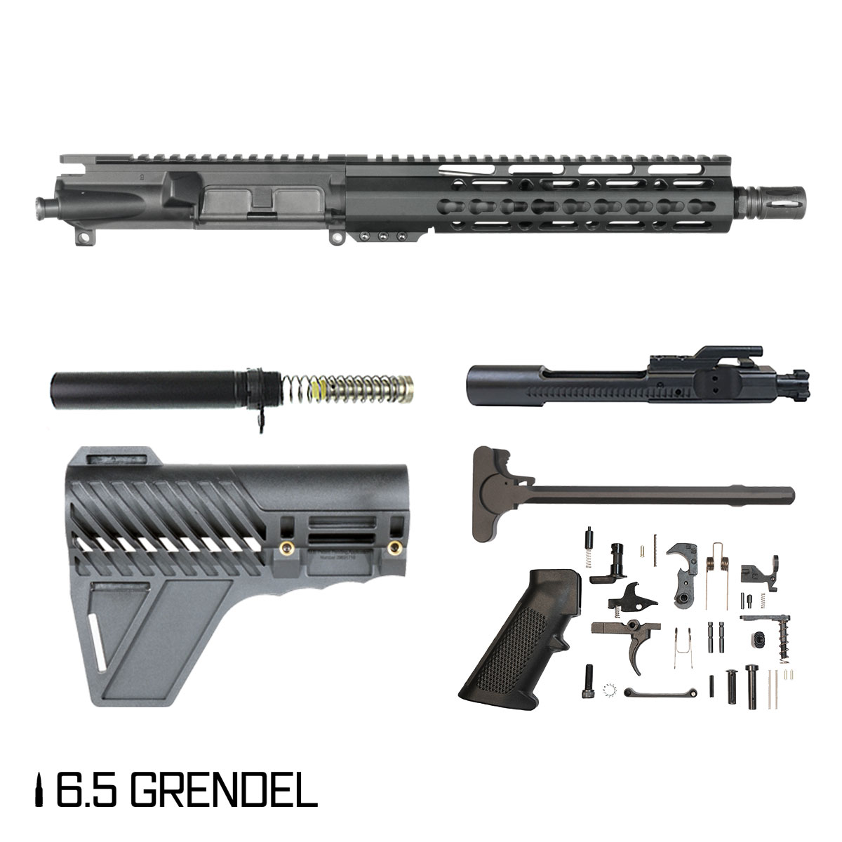 Davidson Defense Mutton Chops V2 w/Gauntlet Arms Brace 10.5-inch Pistol-Gas 1:8 6.5 Grendel AR-15 Freefloat Keymod Handguard Pistol Full Build Kit