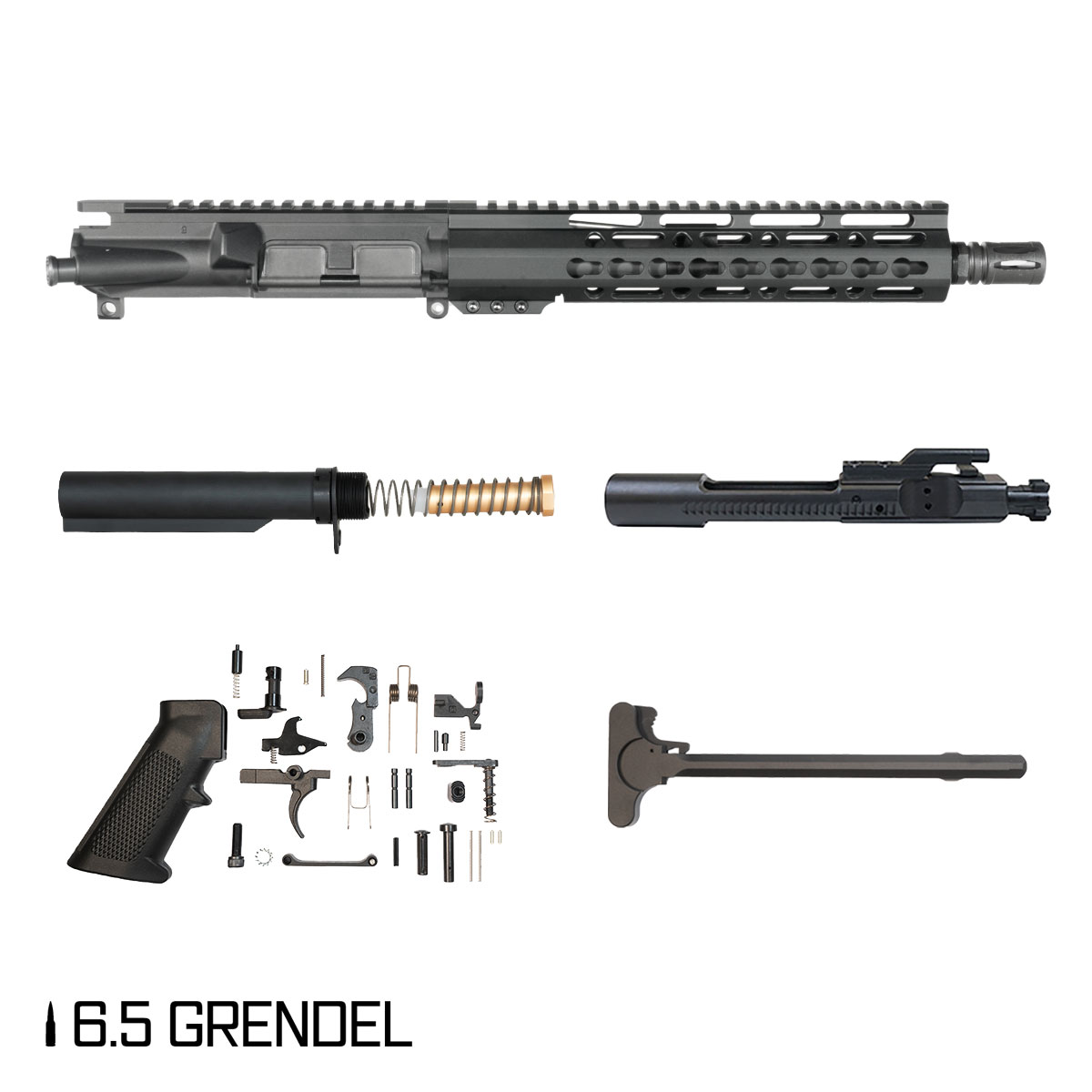 Davidson Defense Mutton Chops V2 10.5-inch Pistol-Gas 1:8 6.5 Grendel AR-15 Freefloat Keymod Handguard Pistol Full Build Kit, SBR Ready