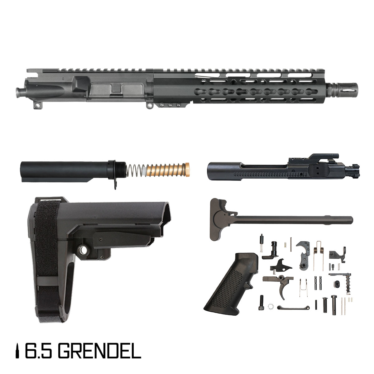 Davidson Defense Mutton Chops V2 w/SBA3 Brace 10.5-inch Pistol-Gas 1:8 6.5 Grendel AR-15 Freefloat Keymod Handguard Pistol Full Build Kit