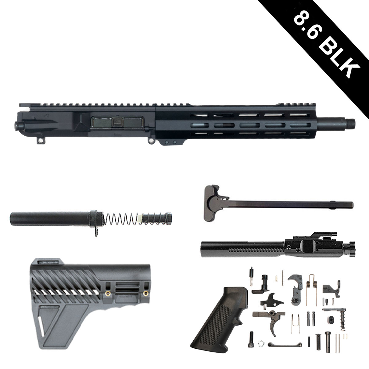 DTT Sub-Sonic Boom (Suppressor Ready) w/Gauntlet Arms Brace 12.5-inch LR-308 8.6 BLK Pistol Full Build Kit