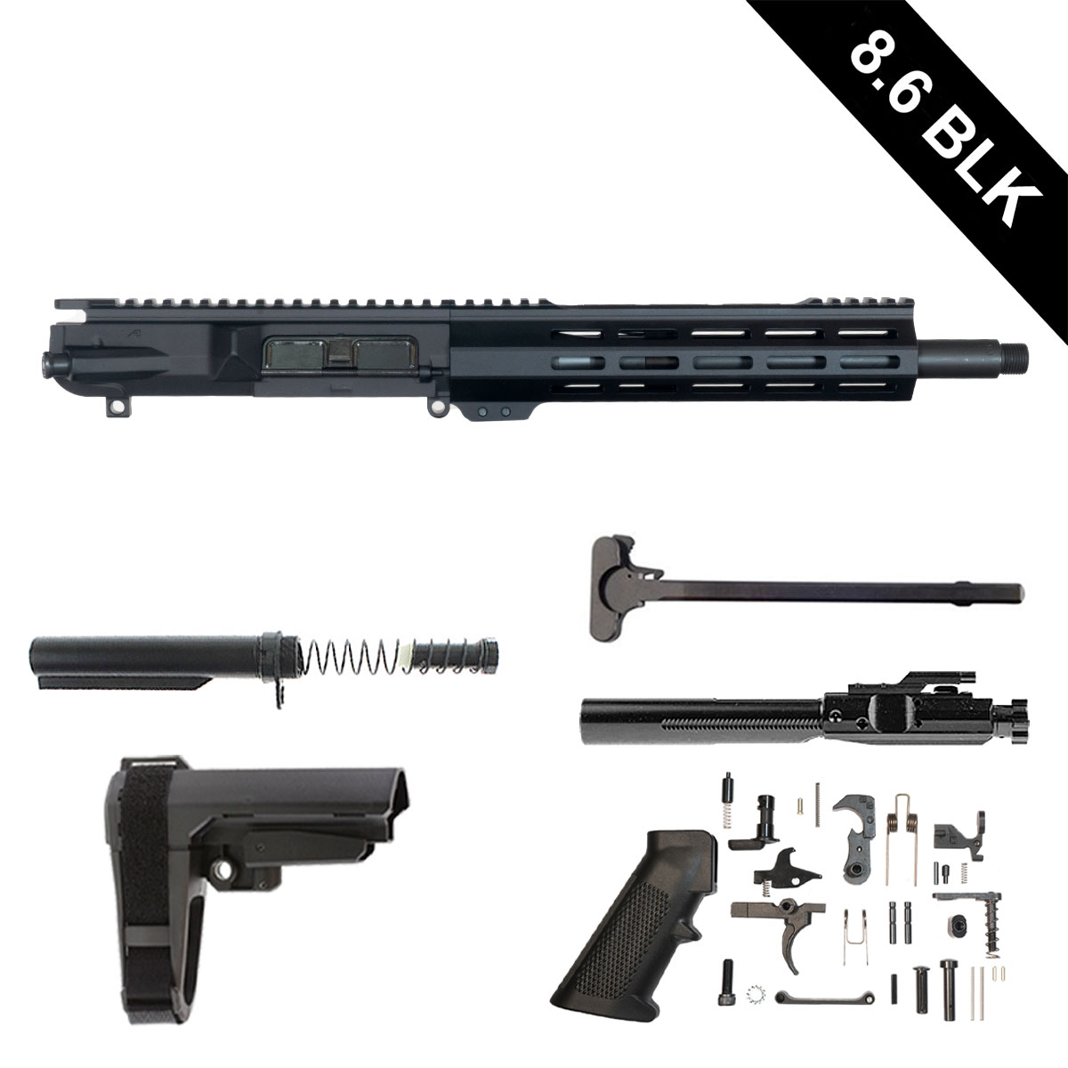 DTT Sub-Sonic Boom (Suppressor Ready) w/SBA3 Brace 12.5-inch LR-308 8.6 BLK Pistol Full Build Kit
