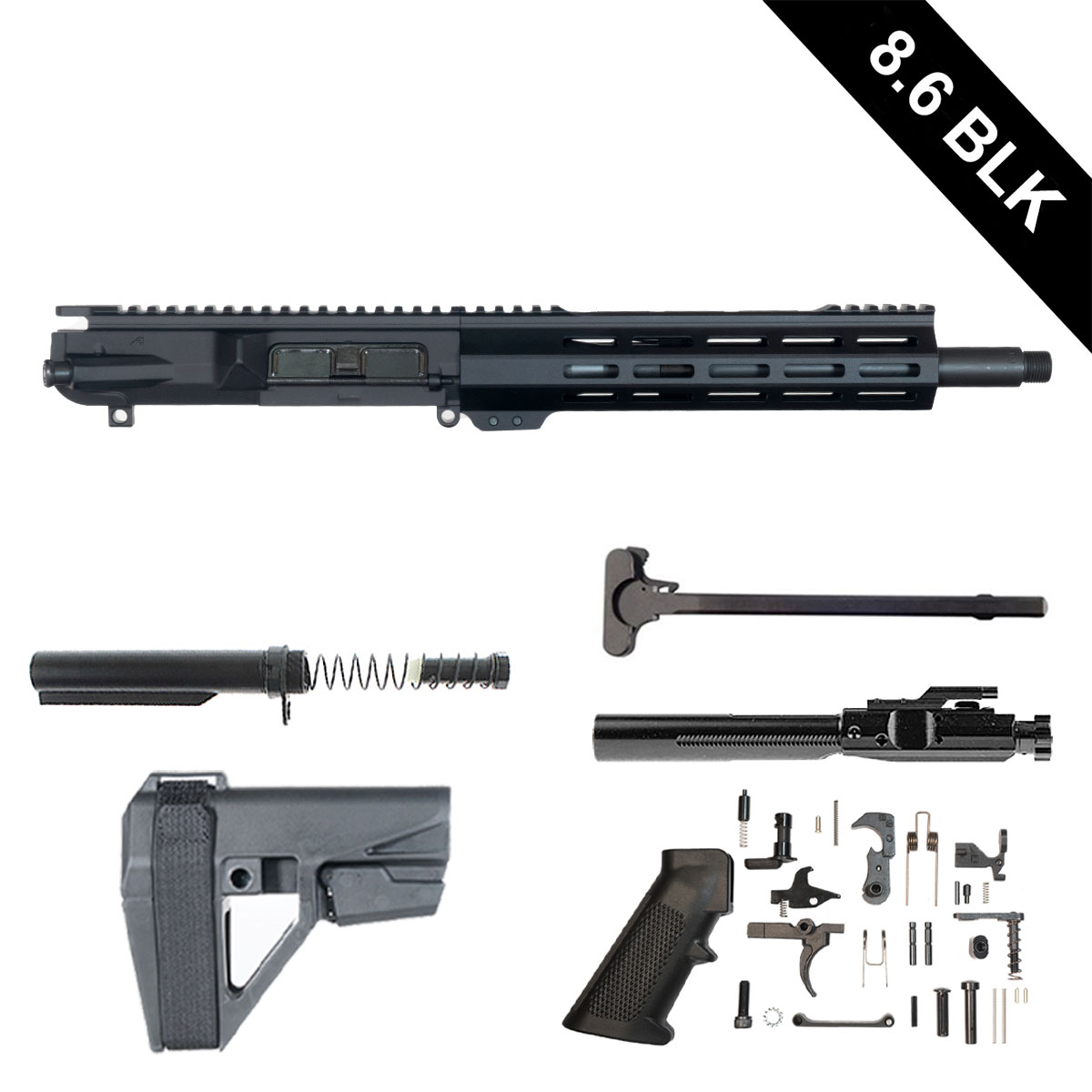 DTT Sub-Sonic Boom (Suppressor Ready) w/SBA5 Brace 12.5-inch LR-308 8.6 BLK Pistol Full Build Kit