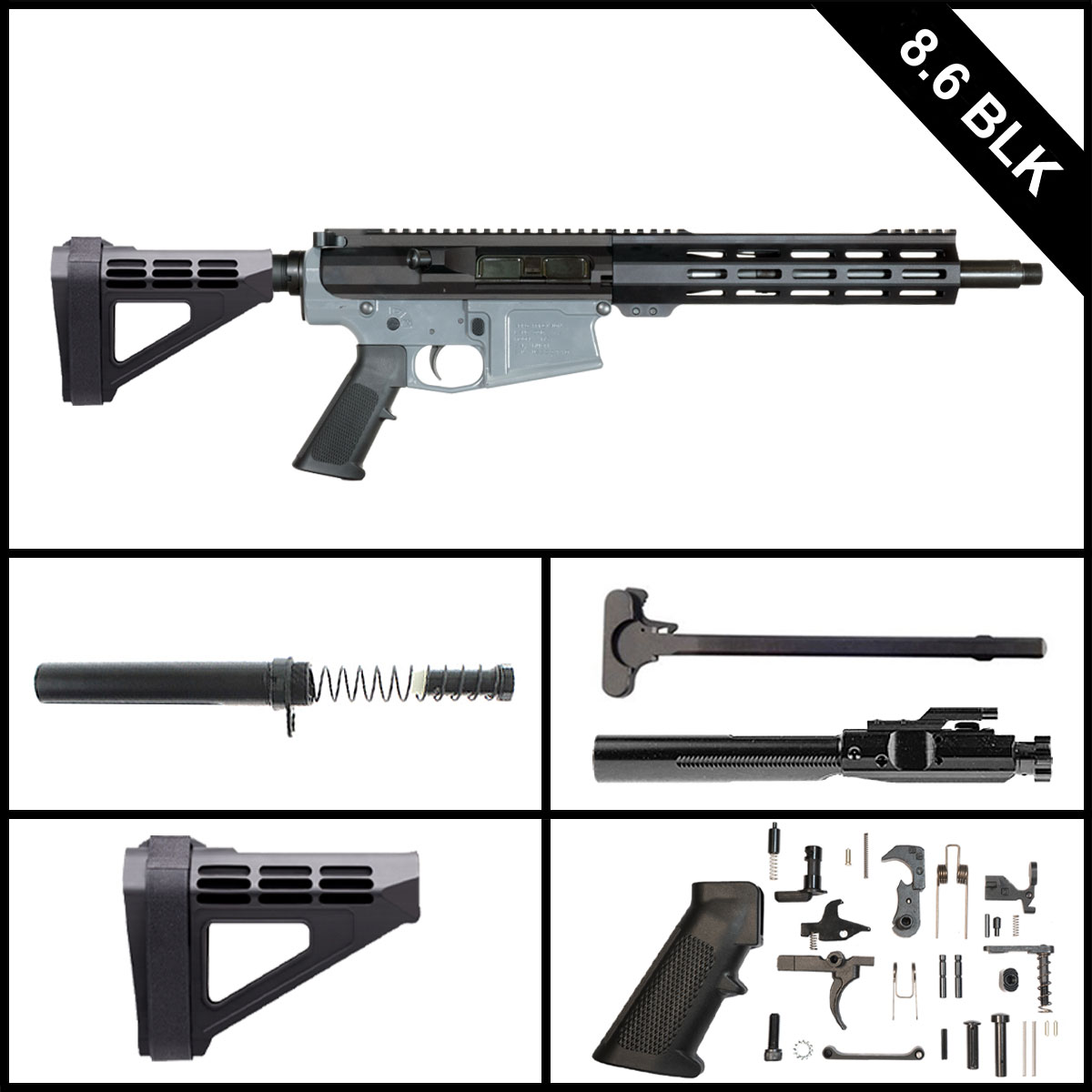 Davidson Defense Final Notice Suppressor Ready w/SBM4 Brace 12.5-inch LR-308 8.6 BLK Pistol Full Build Kit