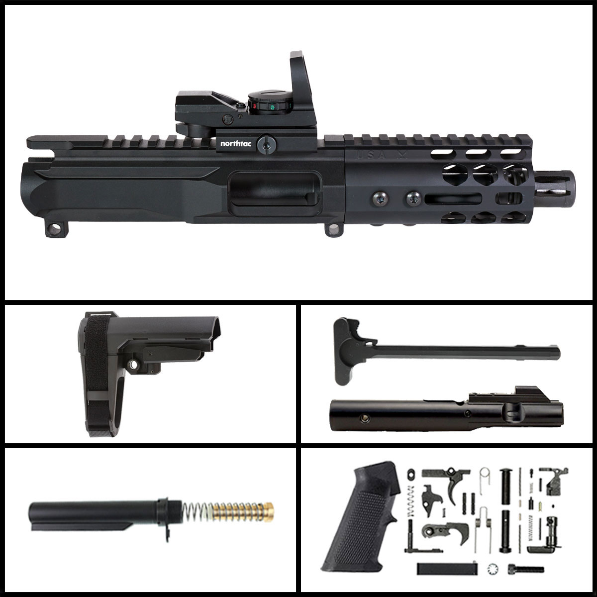 DTT 'X.M.V Gen 2 w/ MVR' 4-inch AR-15 9mm Nitride SBA3 Pistol Full Build Kit