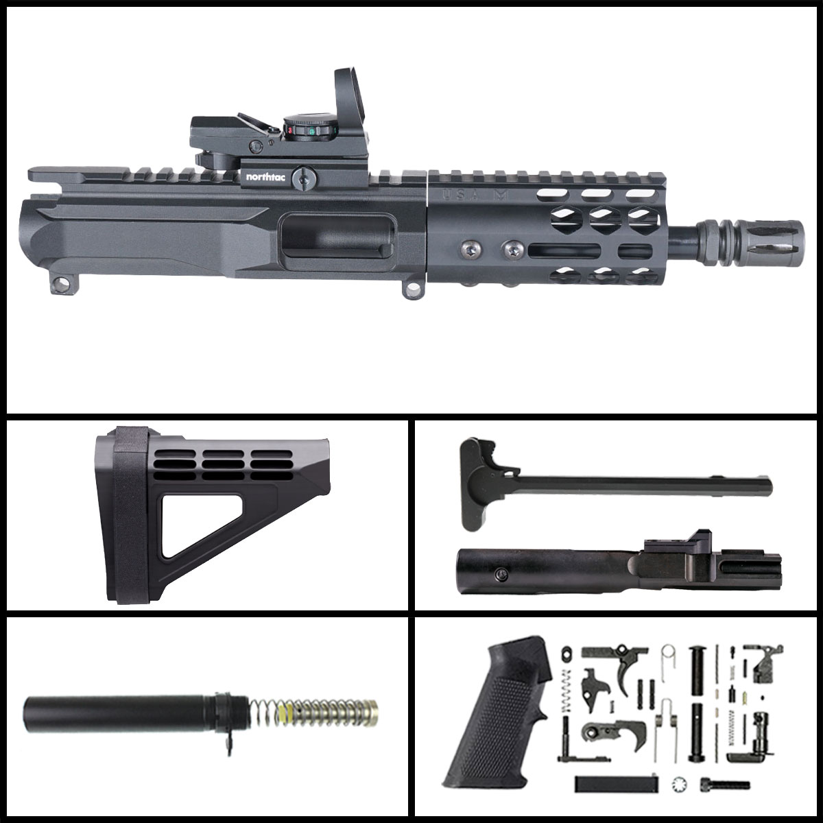DD 'Mockingbird Gen 3 w/ MVR' 6-inch AR-15 9mm Nitride Pistol Full Build Kit