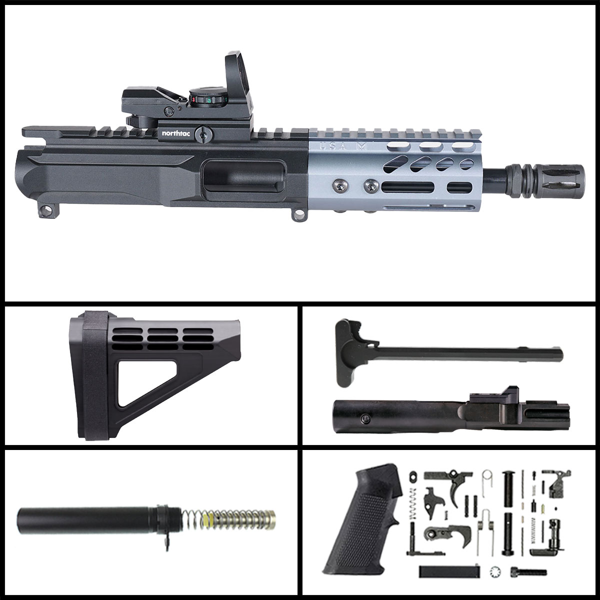 DD 'Mockingbird Gen 1 w/ MVR' 6-inch AR-15 9mm Nitride Pistol Full Build Kit