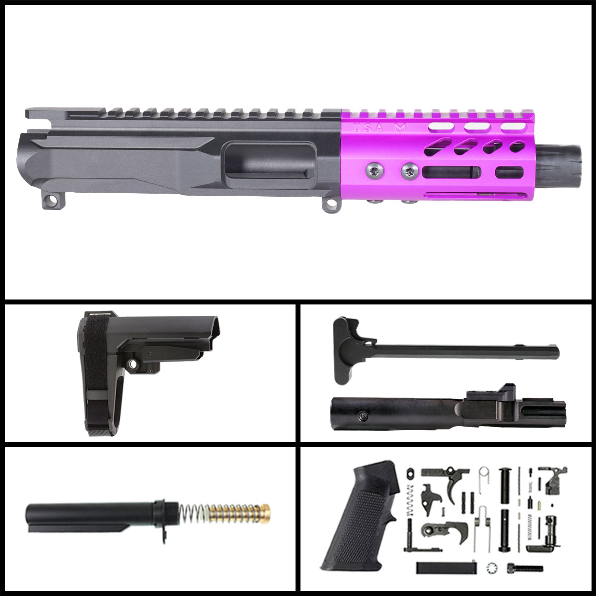 Davidson Defense 'Lightshow Micro4 - Purple w/ SBA3' 4-inch AR-15 9mm Nitride Pistol Full Build Kit