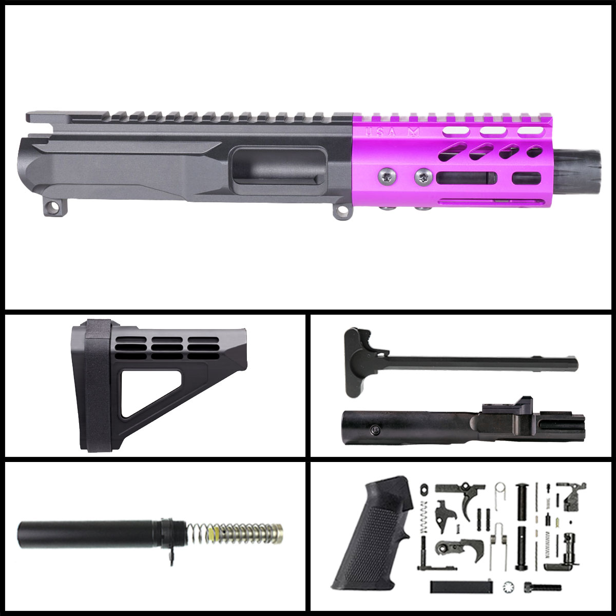 Davidson Defense 'Lightshow Micro4 - Purple w/ SBM4' 4-inch AR-15 9mm Nitride Pistol Full Build Kit