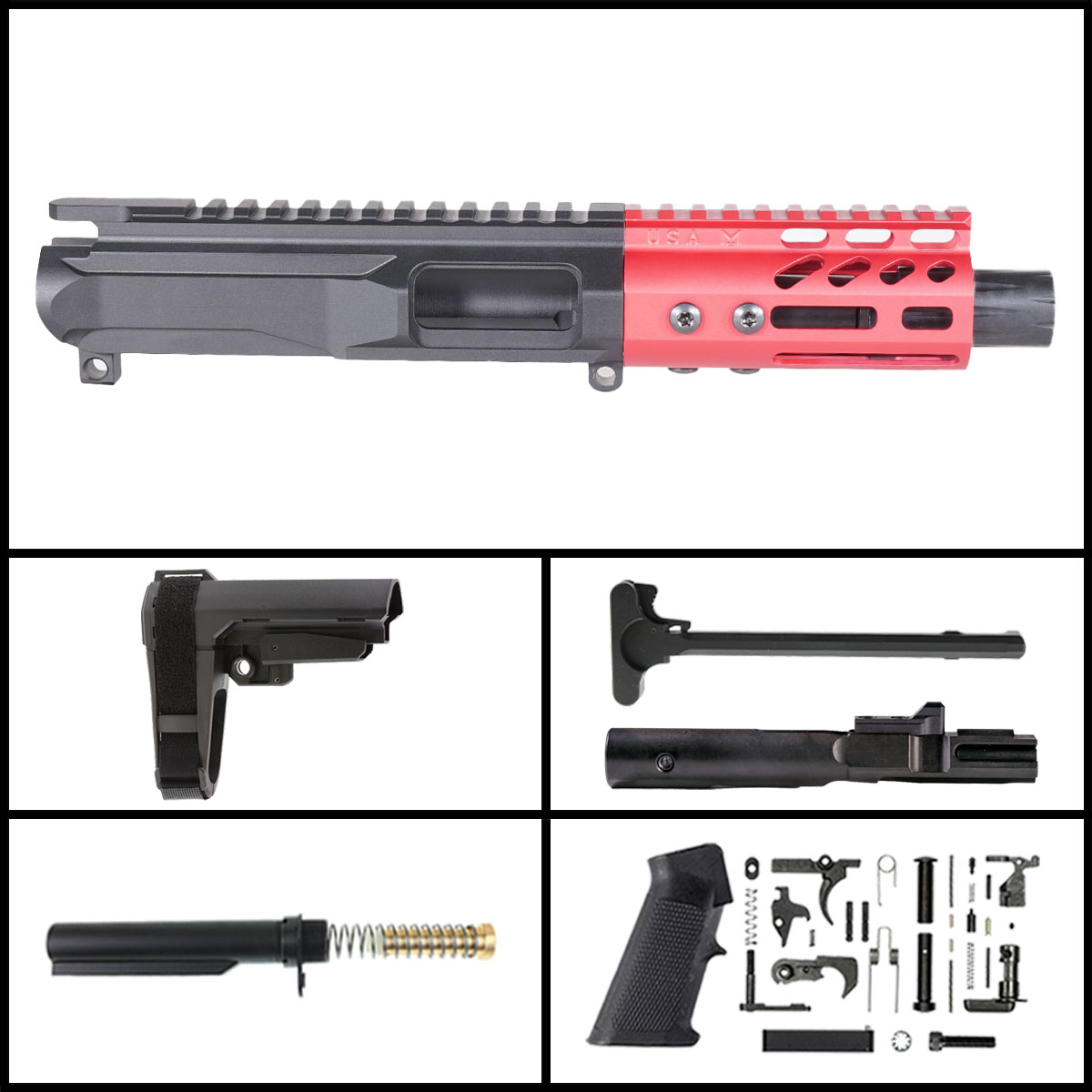 Davidson Defense 'Lightshow Micro4 - Red w/ SBA3' 4-inch AR-15 9mm Nitride Pistol Full Build Kit