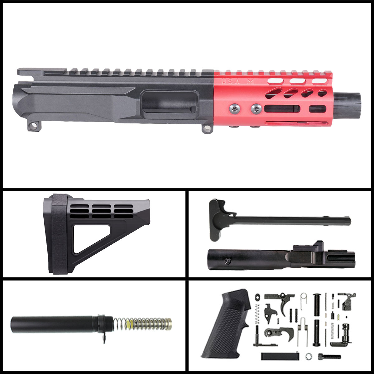 Davidson Defense 'Lightshow Micro4 - Red w/ SBM4' 4-inch AR-15 9mm Nitride Pistol Full Build Kit