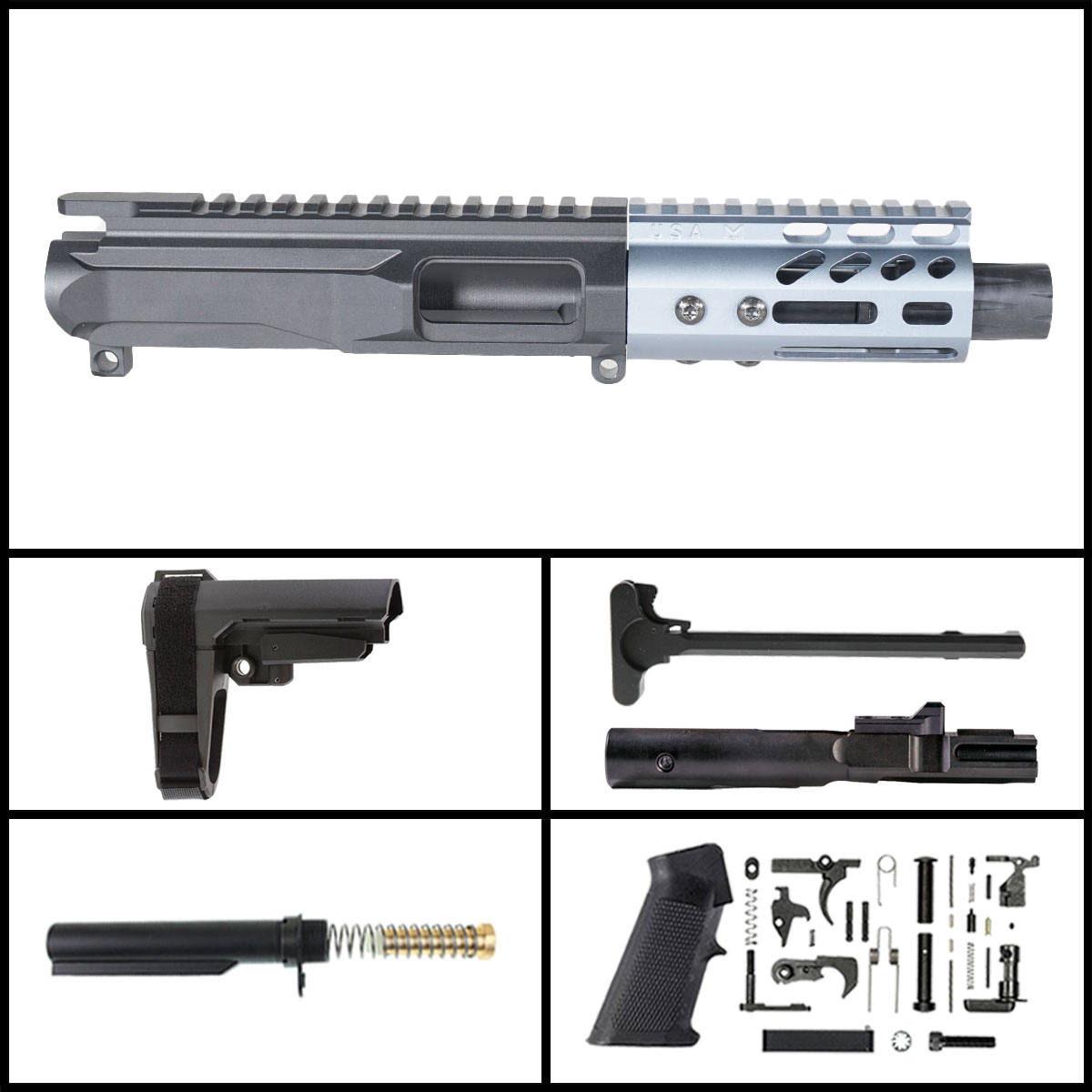 Davidson Defense 'Lightshow Micro4 - Grey w/ SBA3' 4-inch AR-15 9mm Nitride Pistol Full Build Kit
