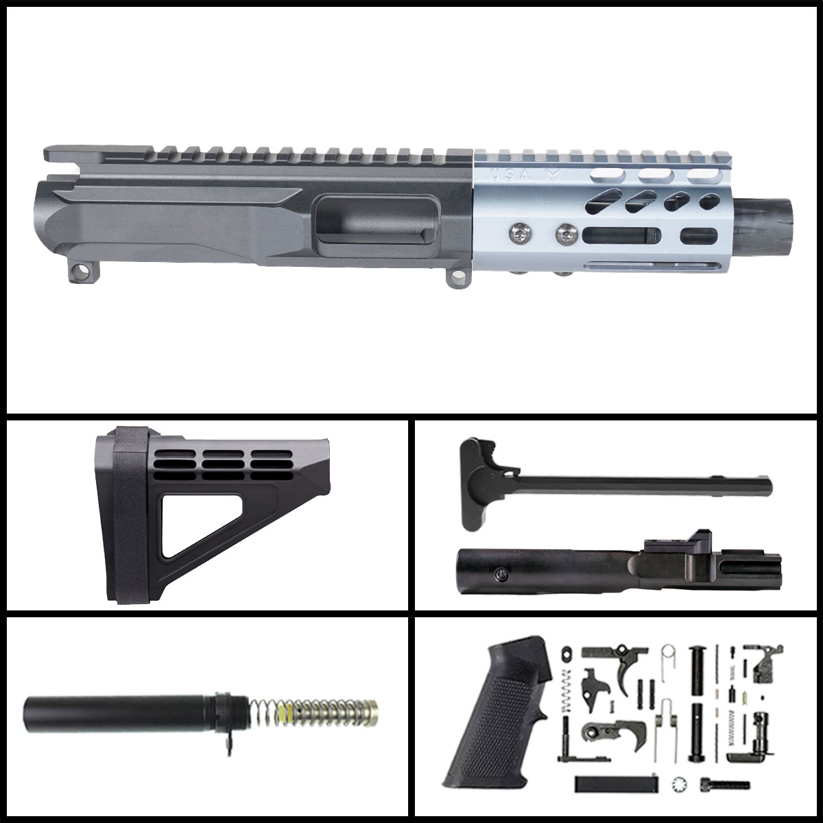 Davidson Defense 'Lightshow Micro4 - Grey w/ SBM4' 4-inch AR-15 9mm Nitride Pistol Full Build Kit