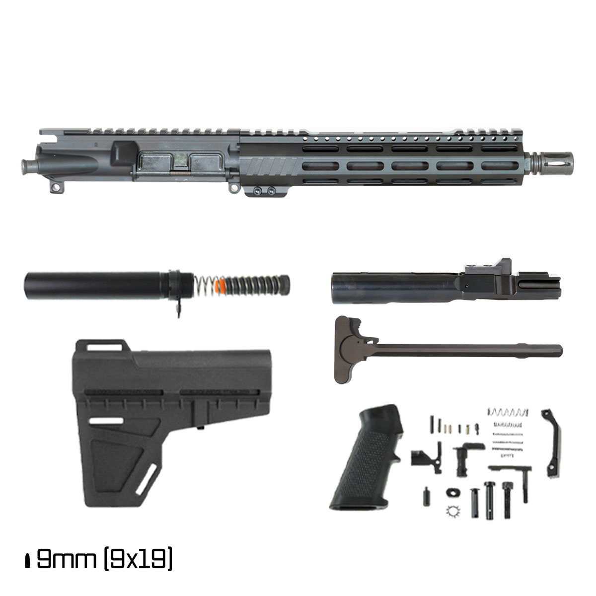 Davidson Defense Aegis Lightweight w/KAK Brace 11-inch 1:10 9MM AR-9 Freefloat M-Lok Handguard Pistol Full Build Kit Drop-in Trigger Ready