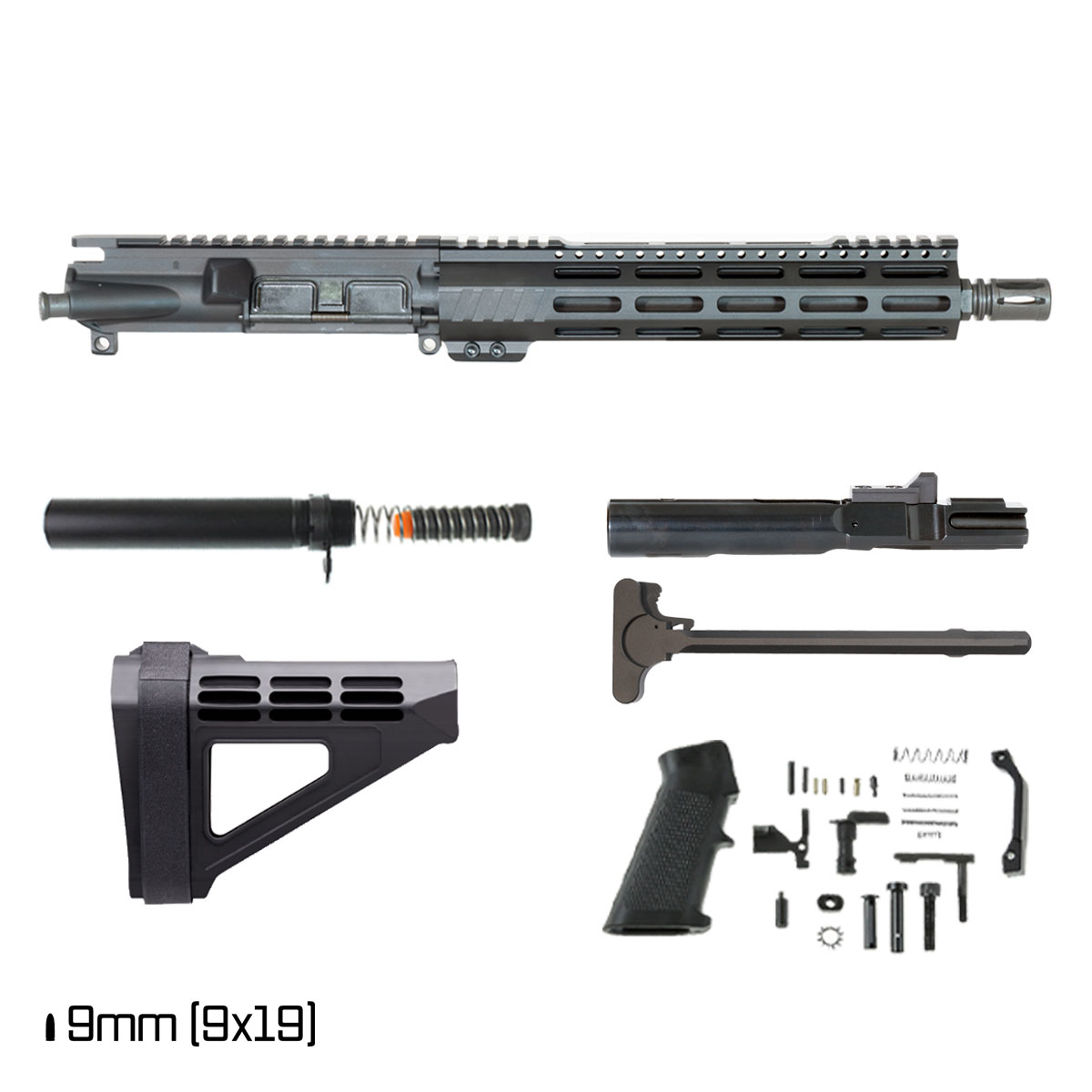 Davidson Defense Aegis Lightweight w/SBM4 Brace 11-inch 1:10 9MM AR-9 Freefloat M-Lok Handguard Pistol Full Build Kit Drop-in Trigger Ready