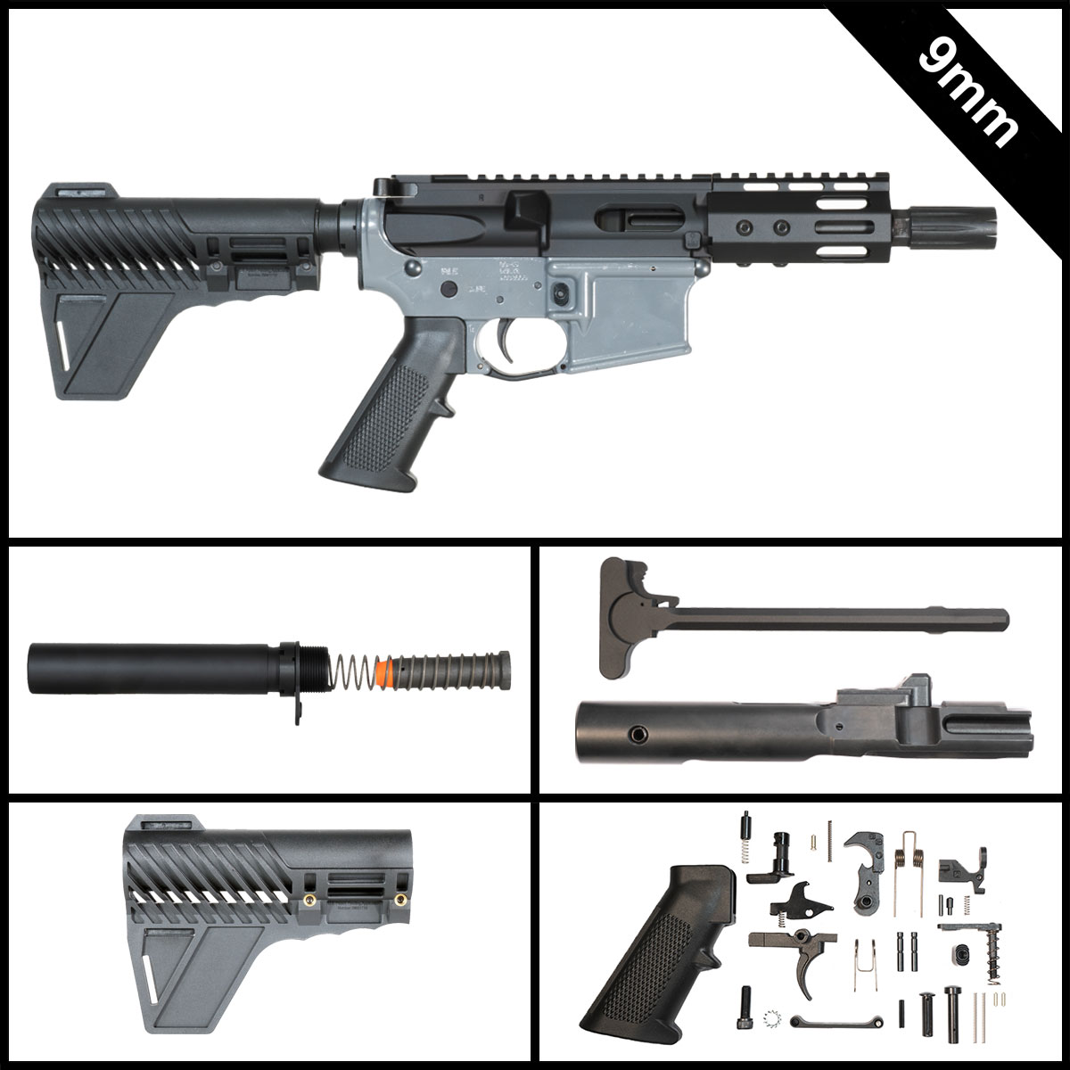 Davidson Defense Vapor Trails w/Gauntlet Arms Brace 5-inch AR-15 9MM Pistol Full Build Kit