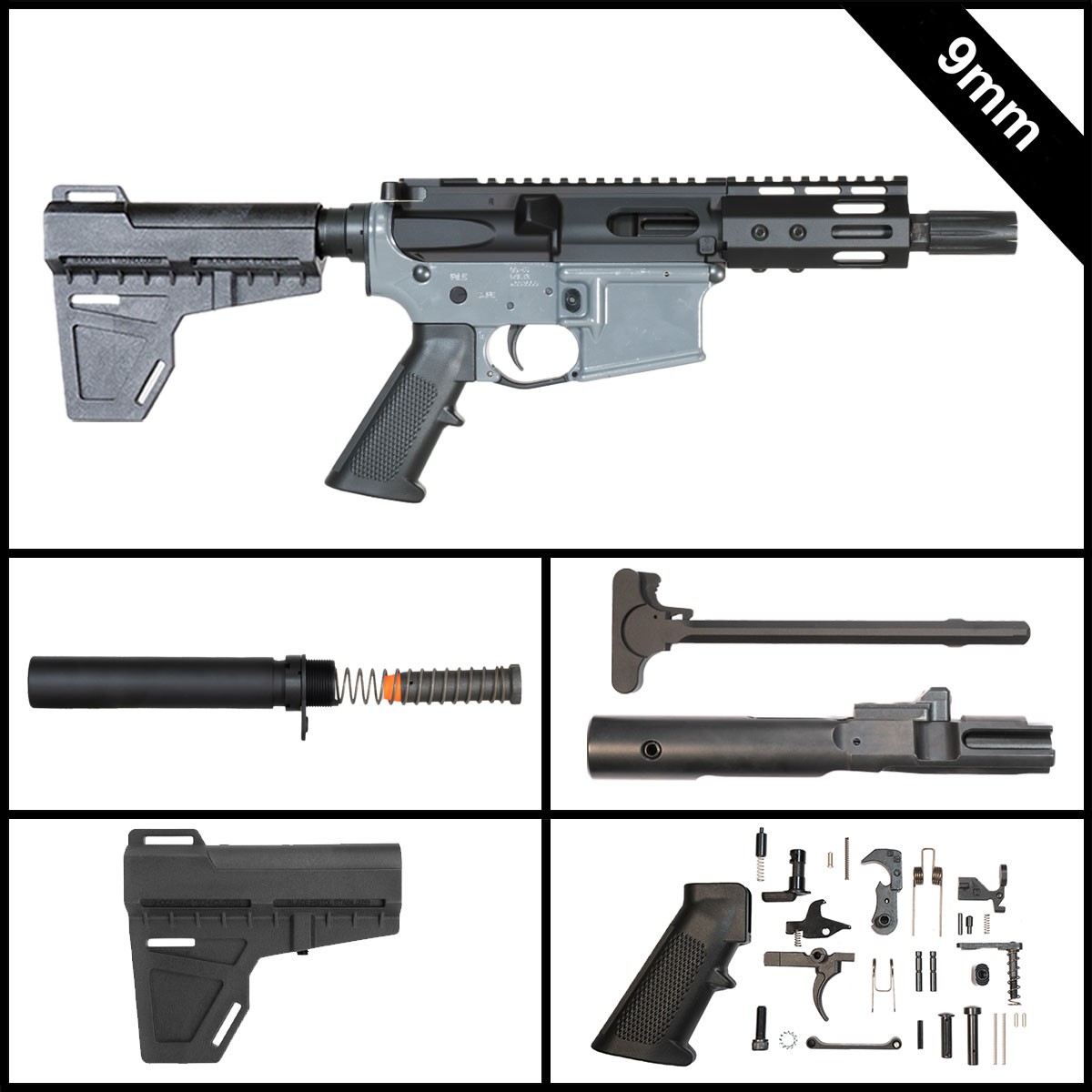  Preassembled - Davidson Defense Vapor Trails w/KAK Brace 5-inch AR-15 9MM Pistol Full Build Kit