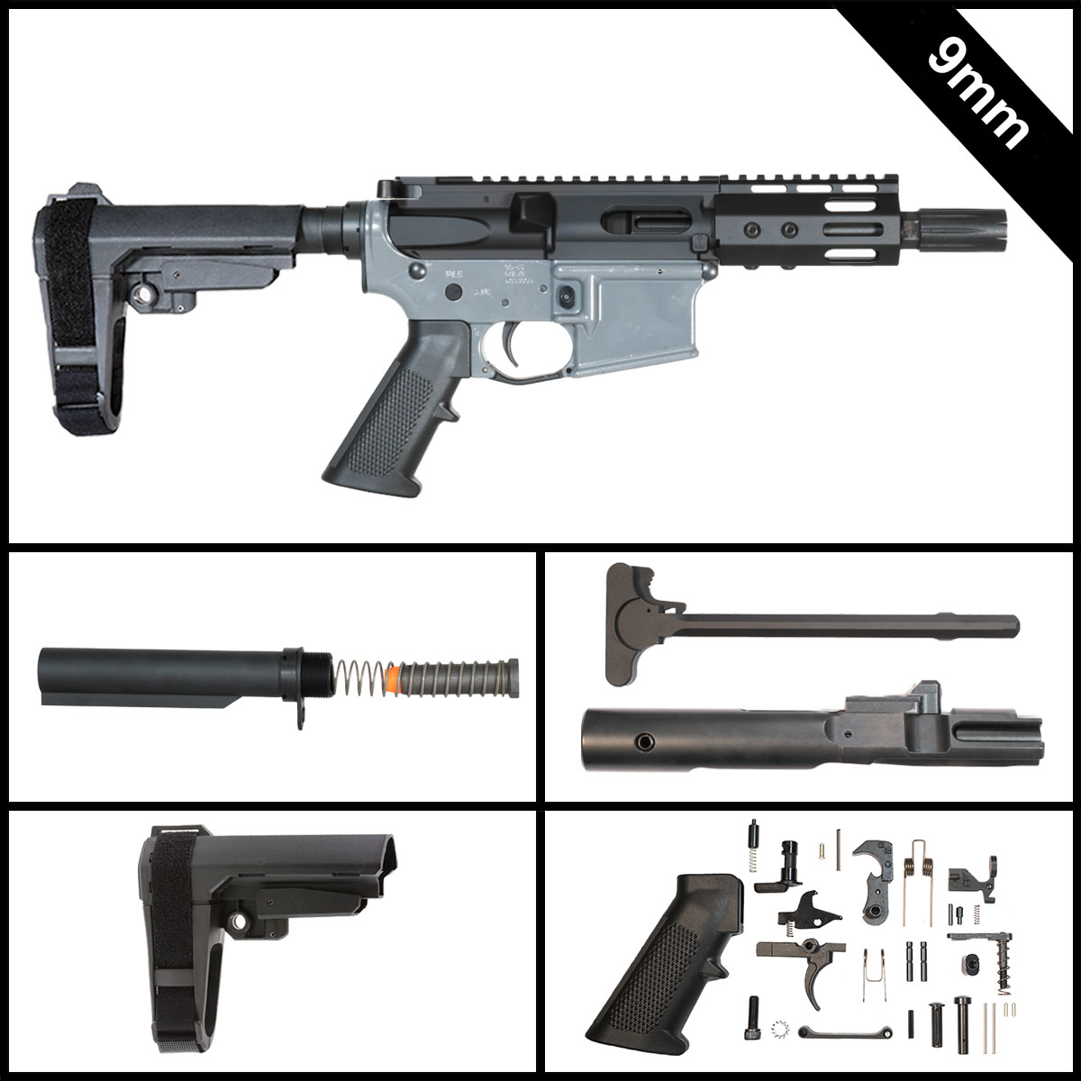 Davidson Defense Vapor Trails w/SBA3 Brace 5-inch AR-15 9MM Pistol Full Build Kit