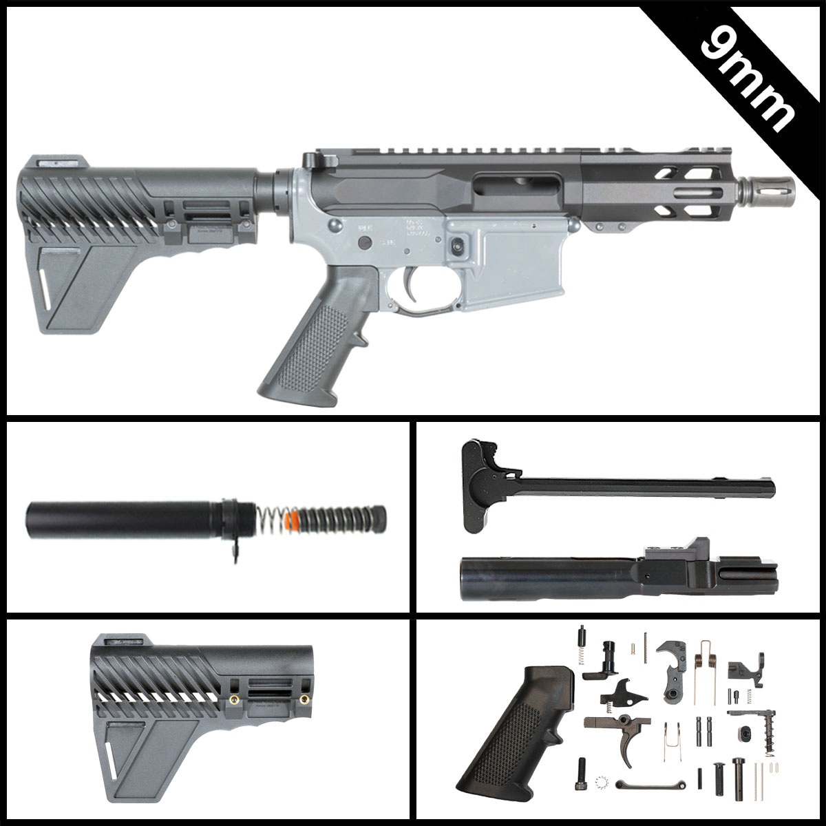 Davidson Defense Mopew w/Gauntlet Arms Brace 5-inch AR-15 9MM Pistol Full Build Kit