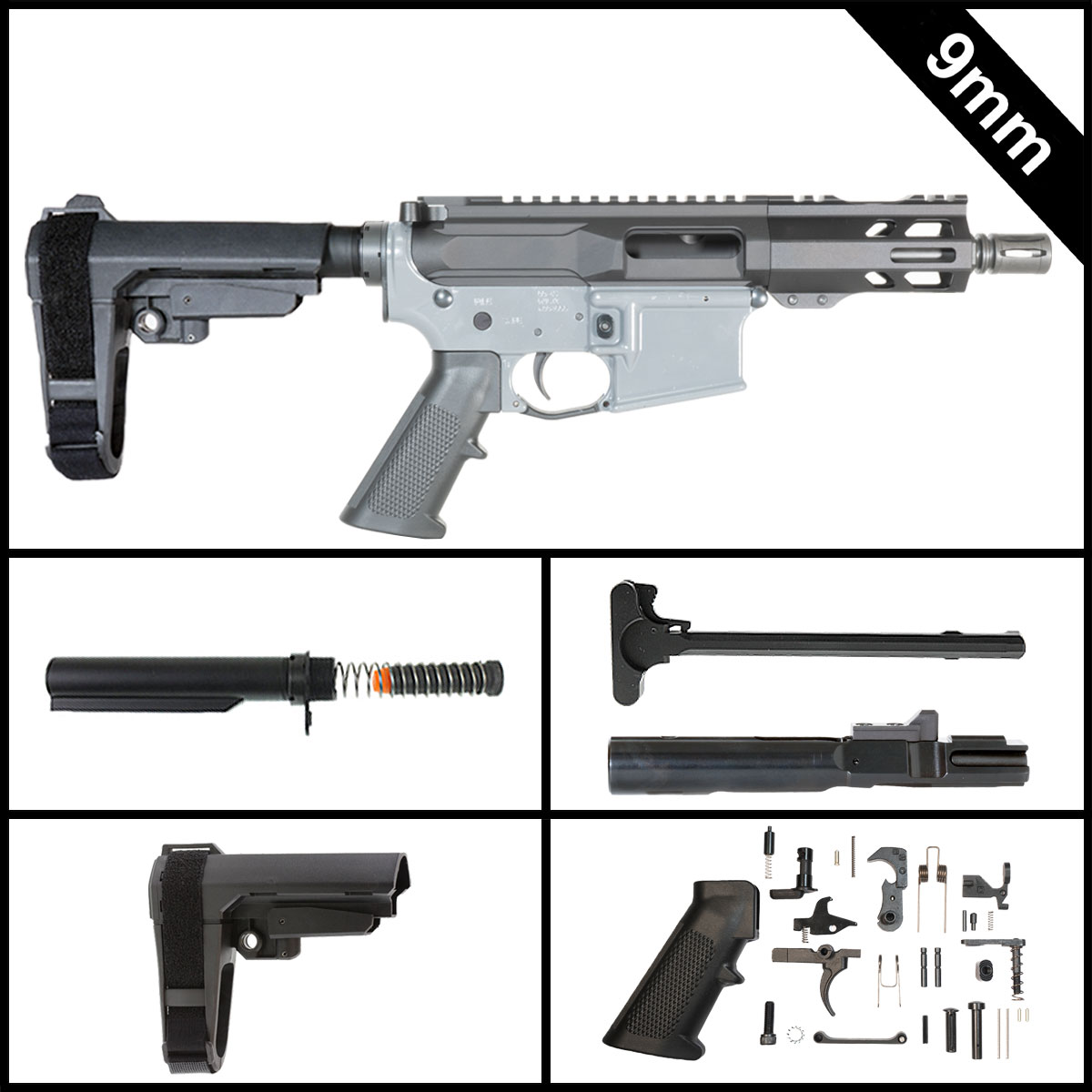 Davidson Defense Mopew w/SBA3 Brace 5-inch AR-15 9MM Pistol Full Build Kit