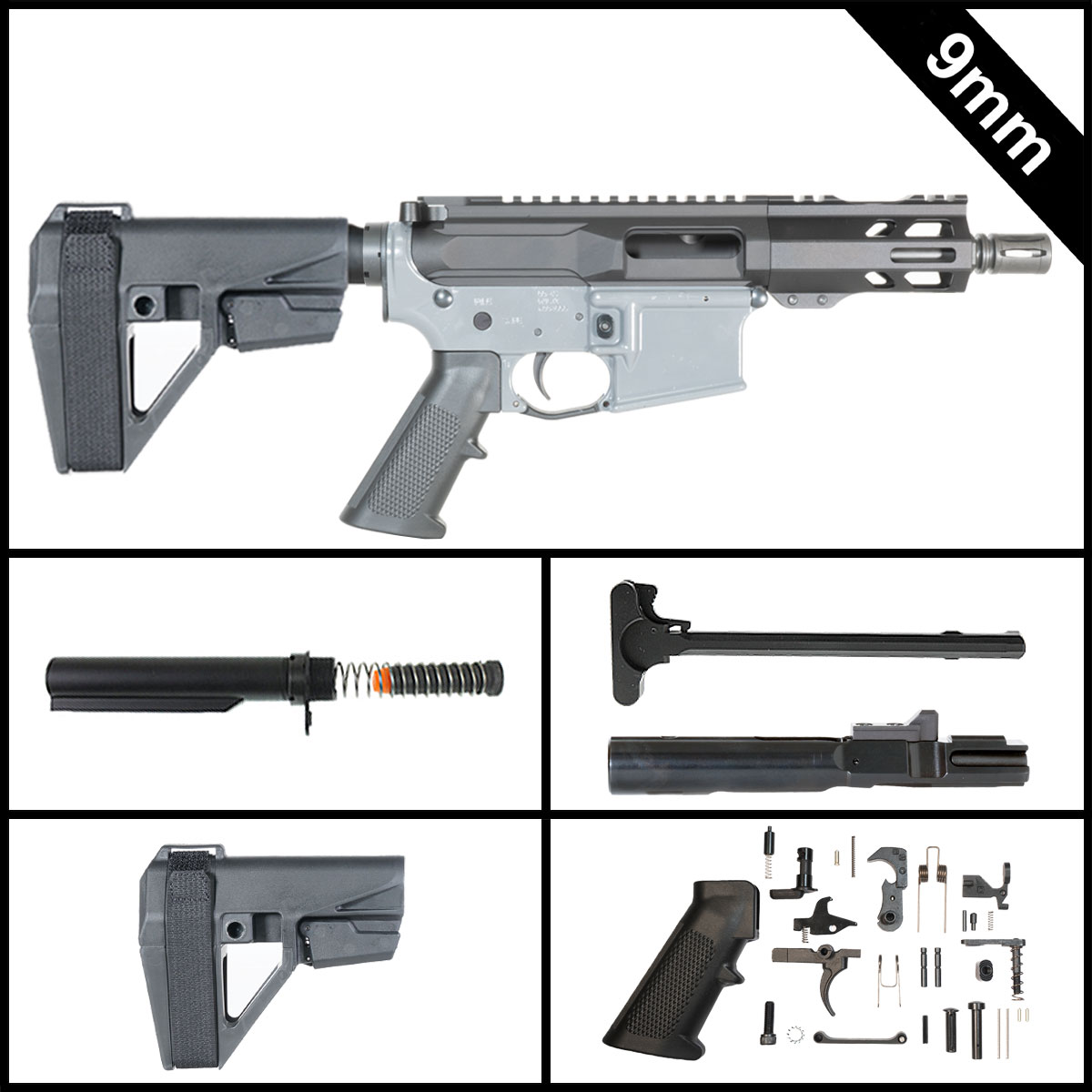 Davidson Defense Mopew w/SBA5 Brace 5-inch AR-15 9MM Pistol Full Build Kit