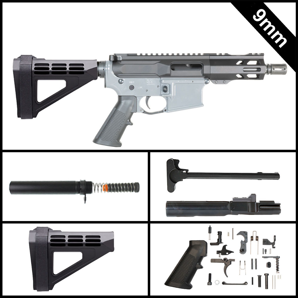 Davidson Defense Mopew w/SBM4 Brace 5-inch AR-15 9MM Pistol Full Build Kit