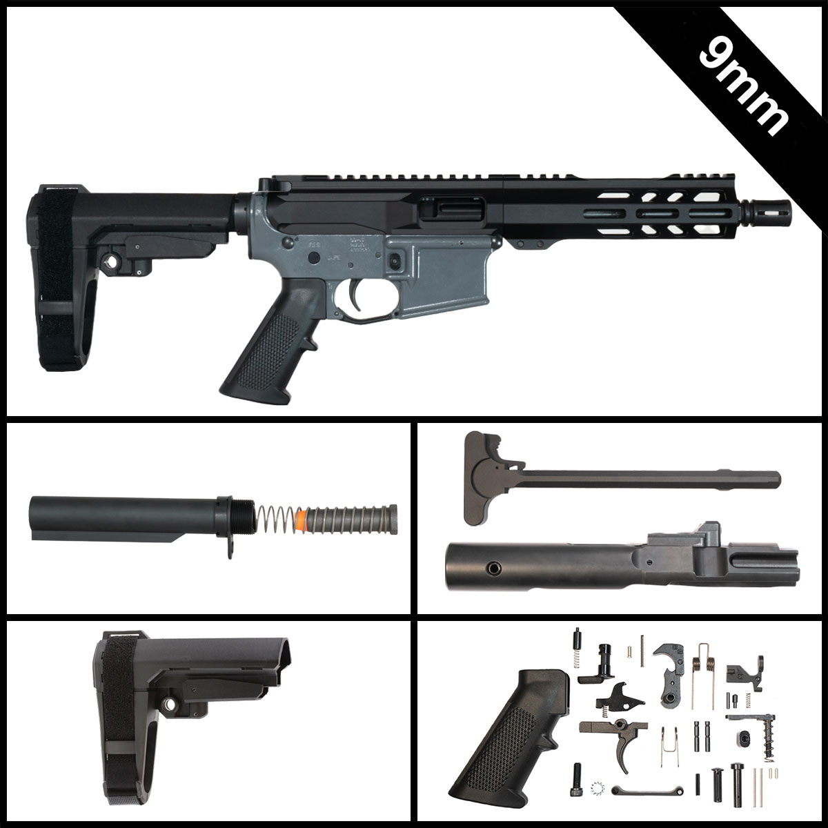 Davidson Defense Cold Vow w/SBA3 Brace 7.5-inch AR-15 9MM Pistol Full Build Kit