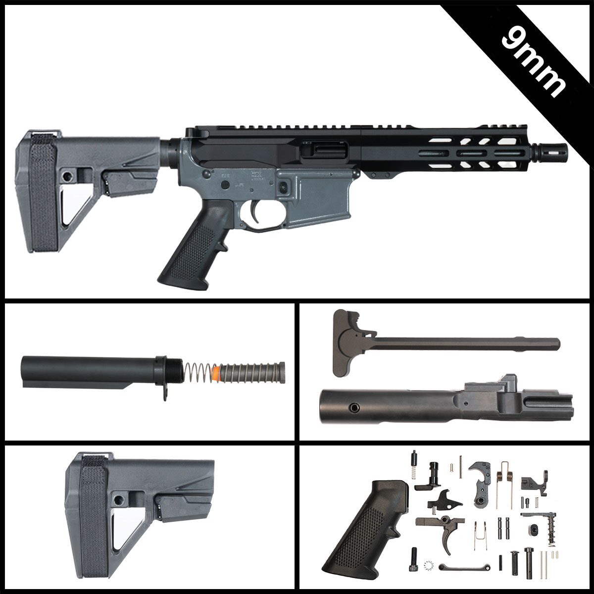 Davidson Defense Cold Vow w/SBA5 Brace 7.5-inch AR-15 9MM Pistol Full Build Kit