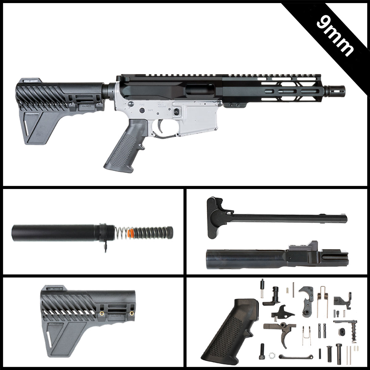 Davidson Defense Black Dagger w/Gauntlet Arms Brace 7.5-inch AR-15 9MM Pistol Full Build Kit