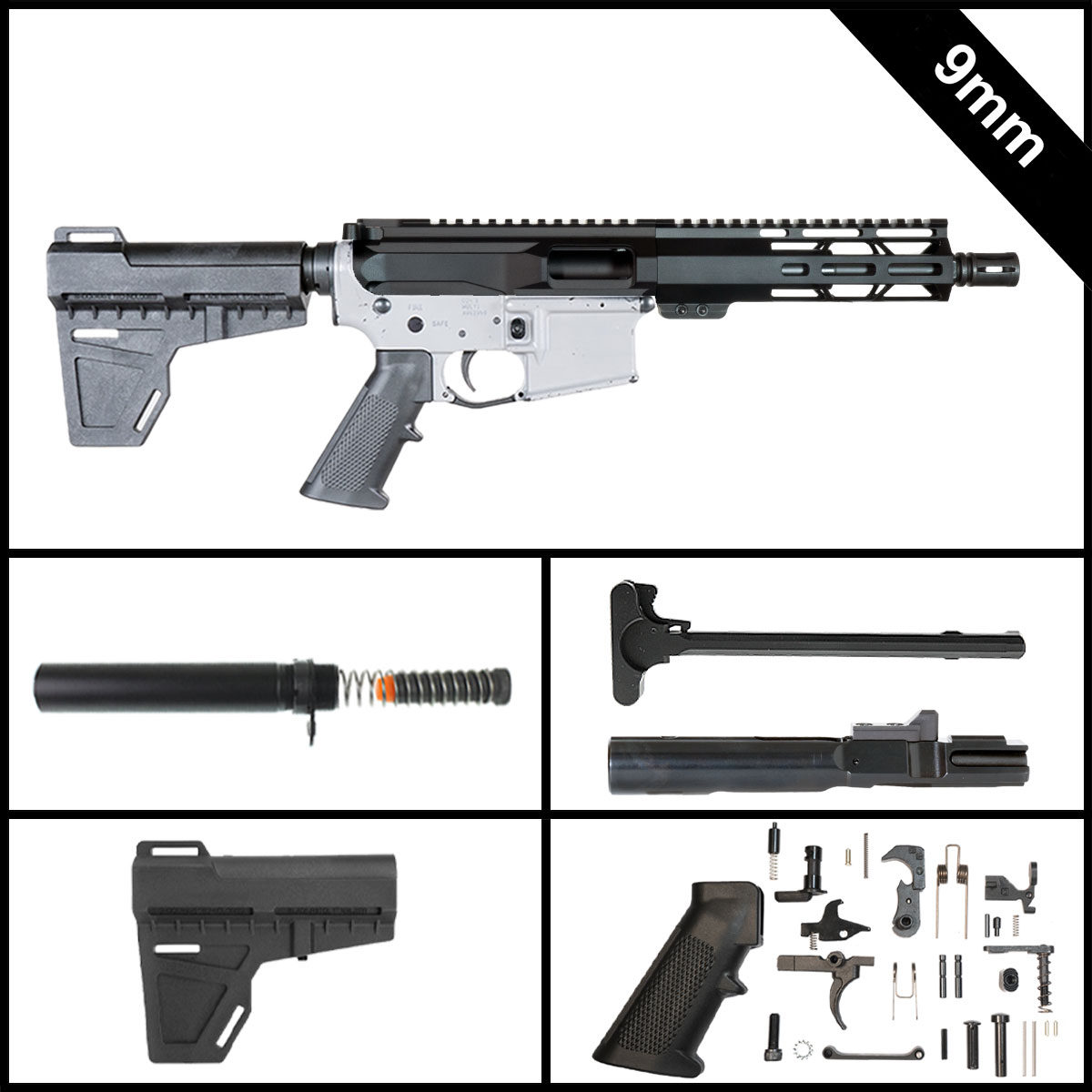 Davidson Defense Black Dagger w/KAK Brace 7.5-inch AR-15 9MM Pistol Full Build Kit